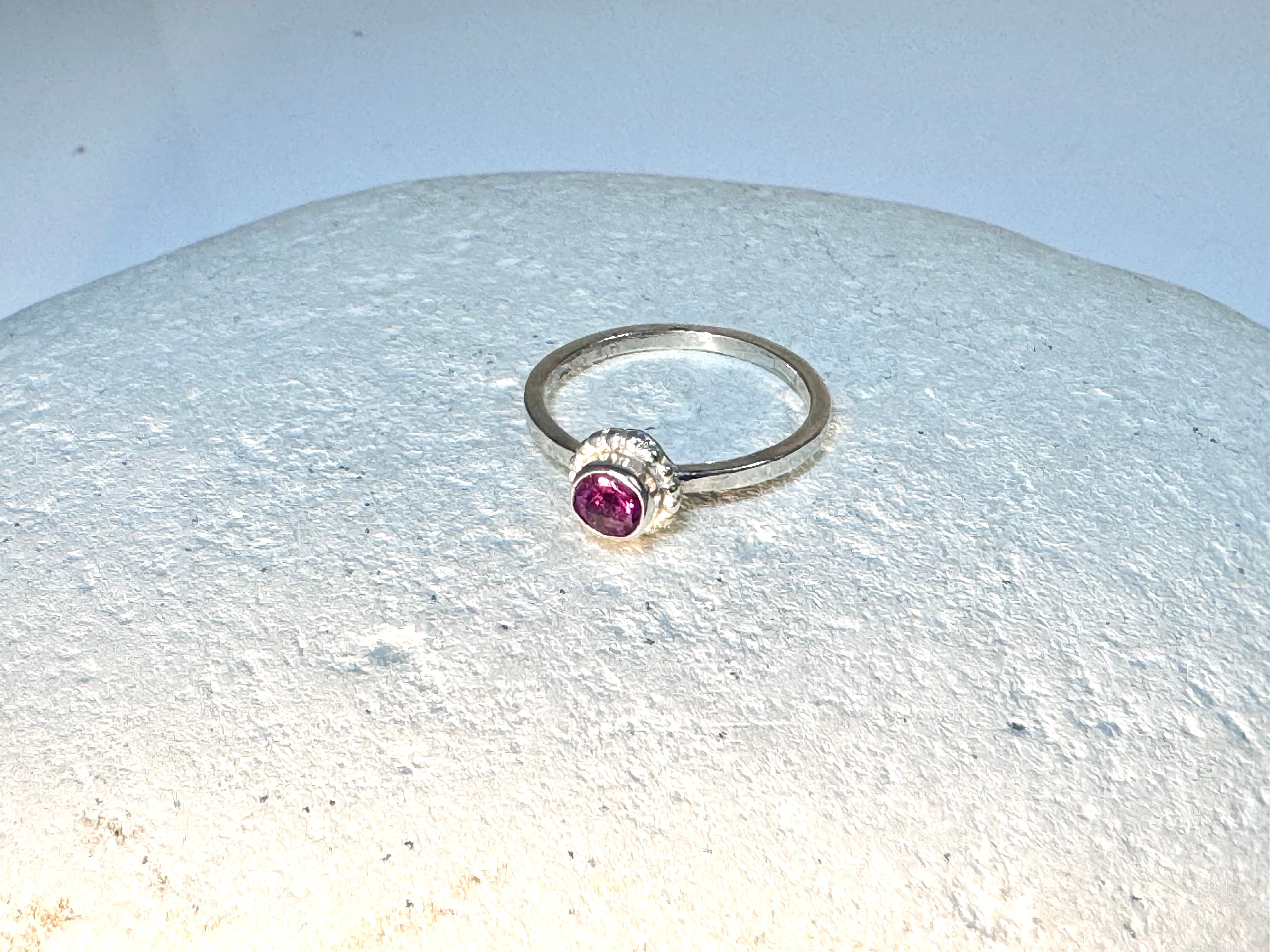Pink Tourmaline Beaded Sterling Ring