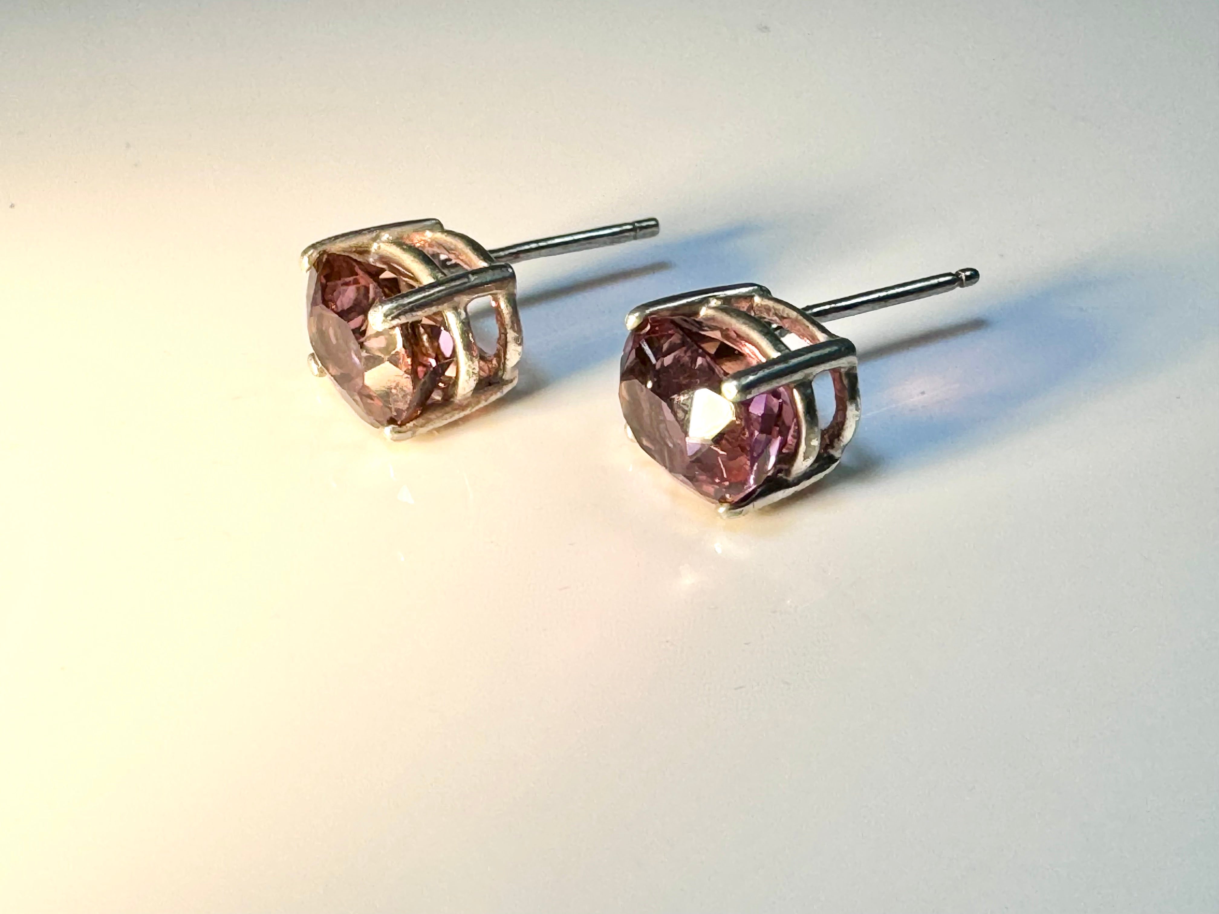 Pink Tourmaline Faceted Sterling Studs
