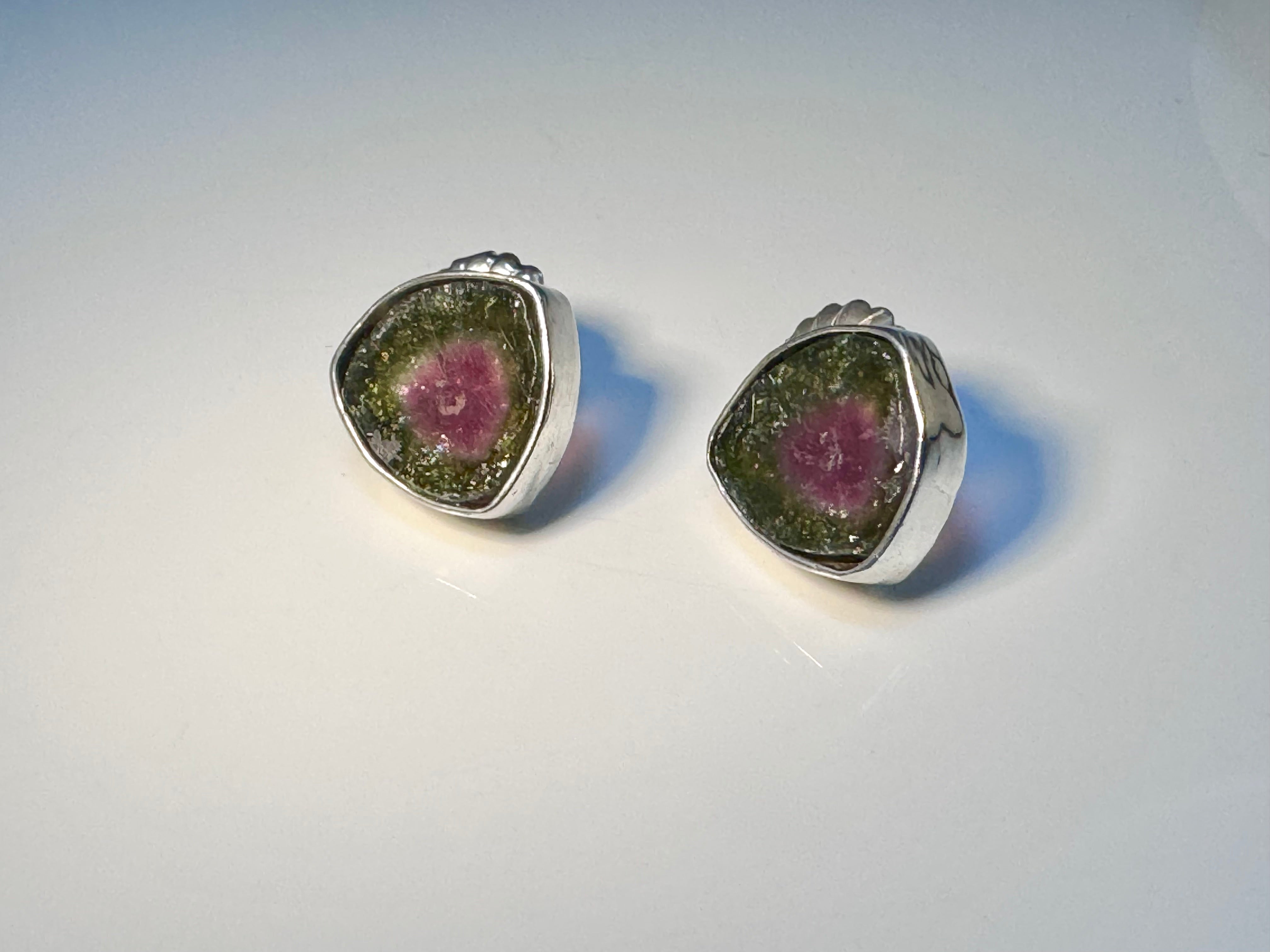 Watermelon Tourmaline Sterling Studs