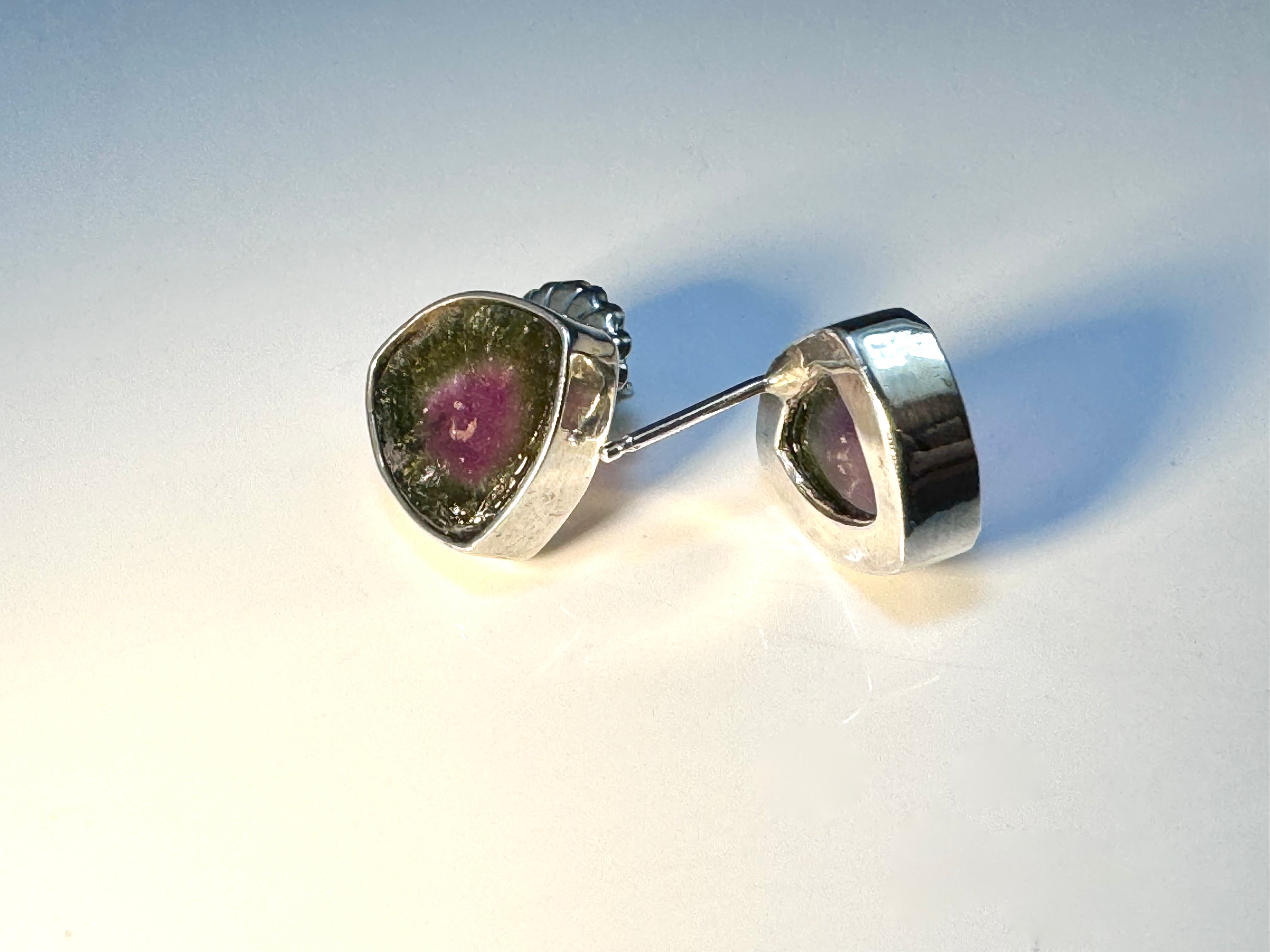 Watermelon Tourmaline Sterling Studs