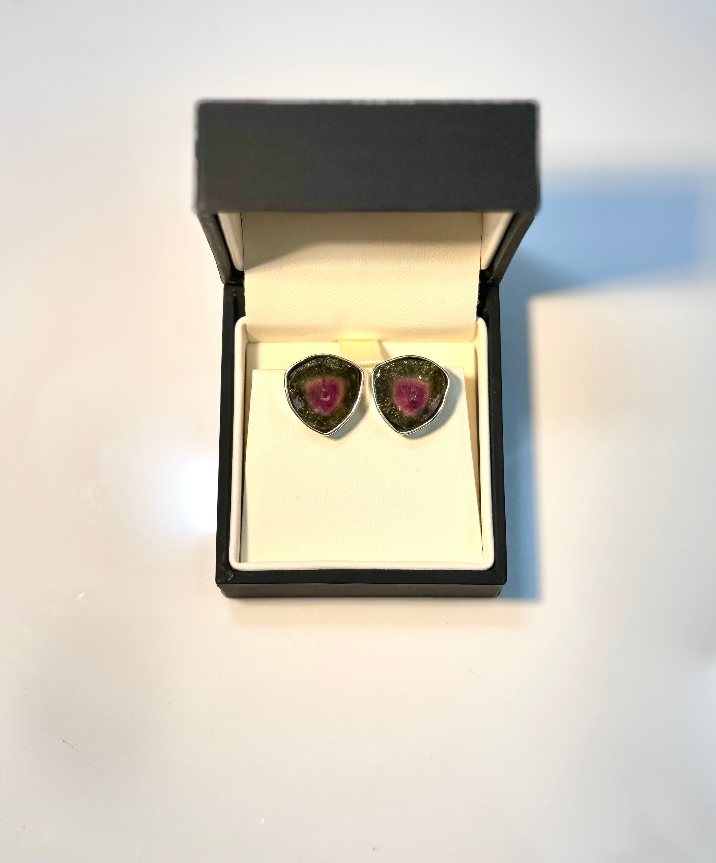 Watermelon Tourmaline Sterling Studs