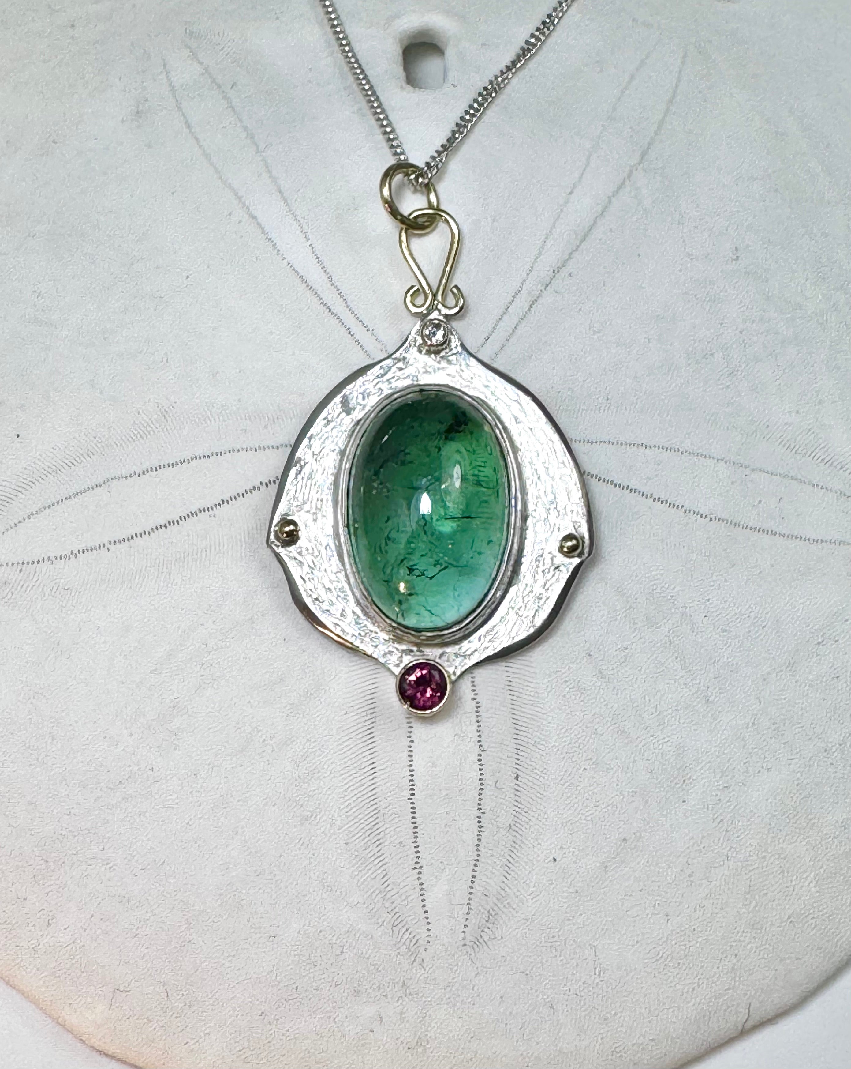 Green & Pink Tourmaline Two Tone Pendant