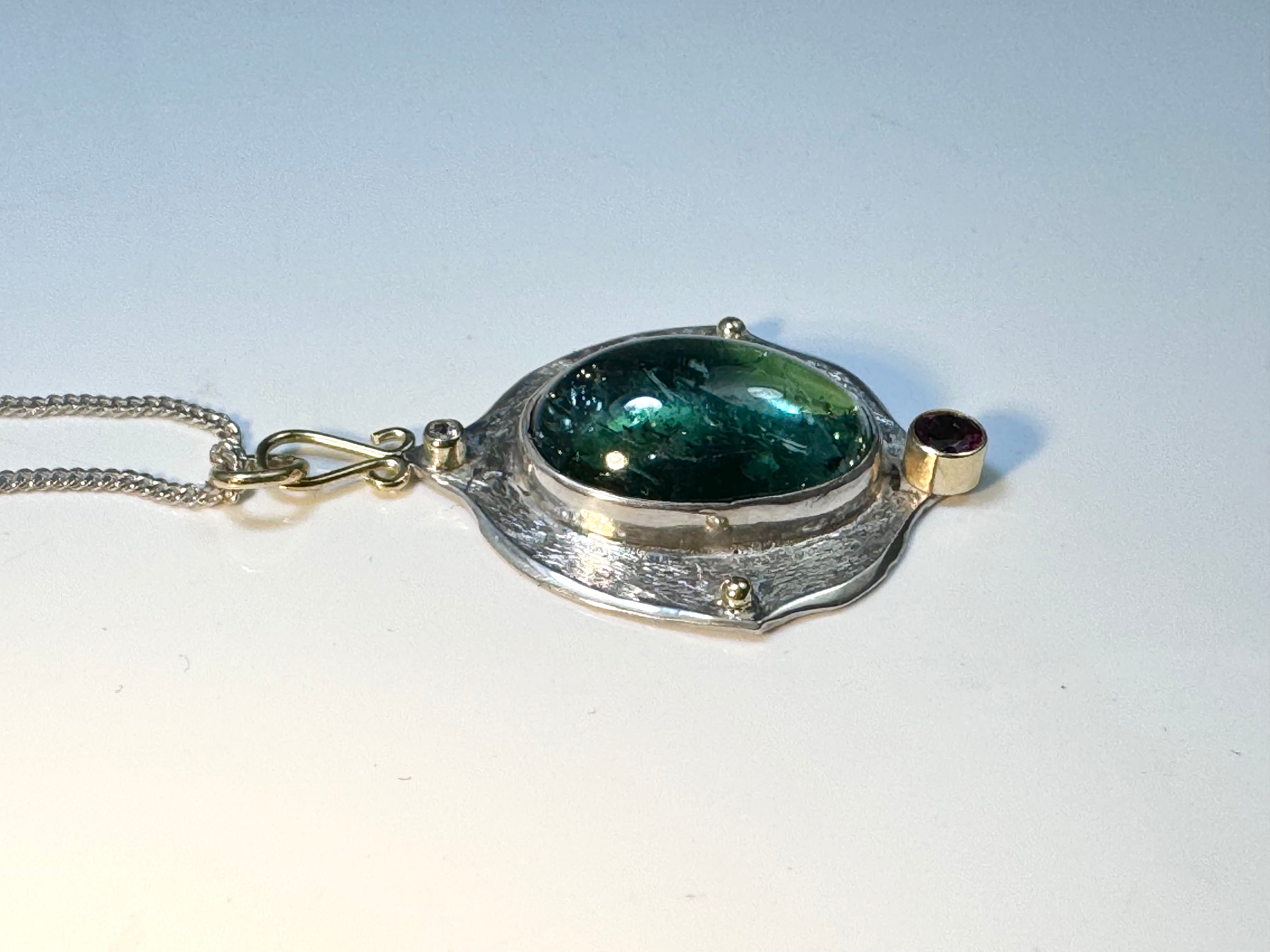 Green & Pink Tourmaline Two Tone Pendant