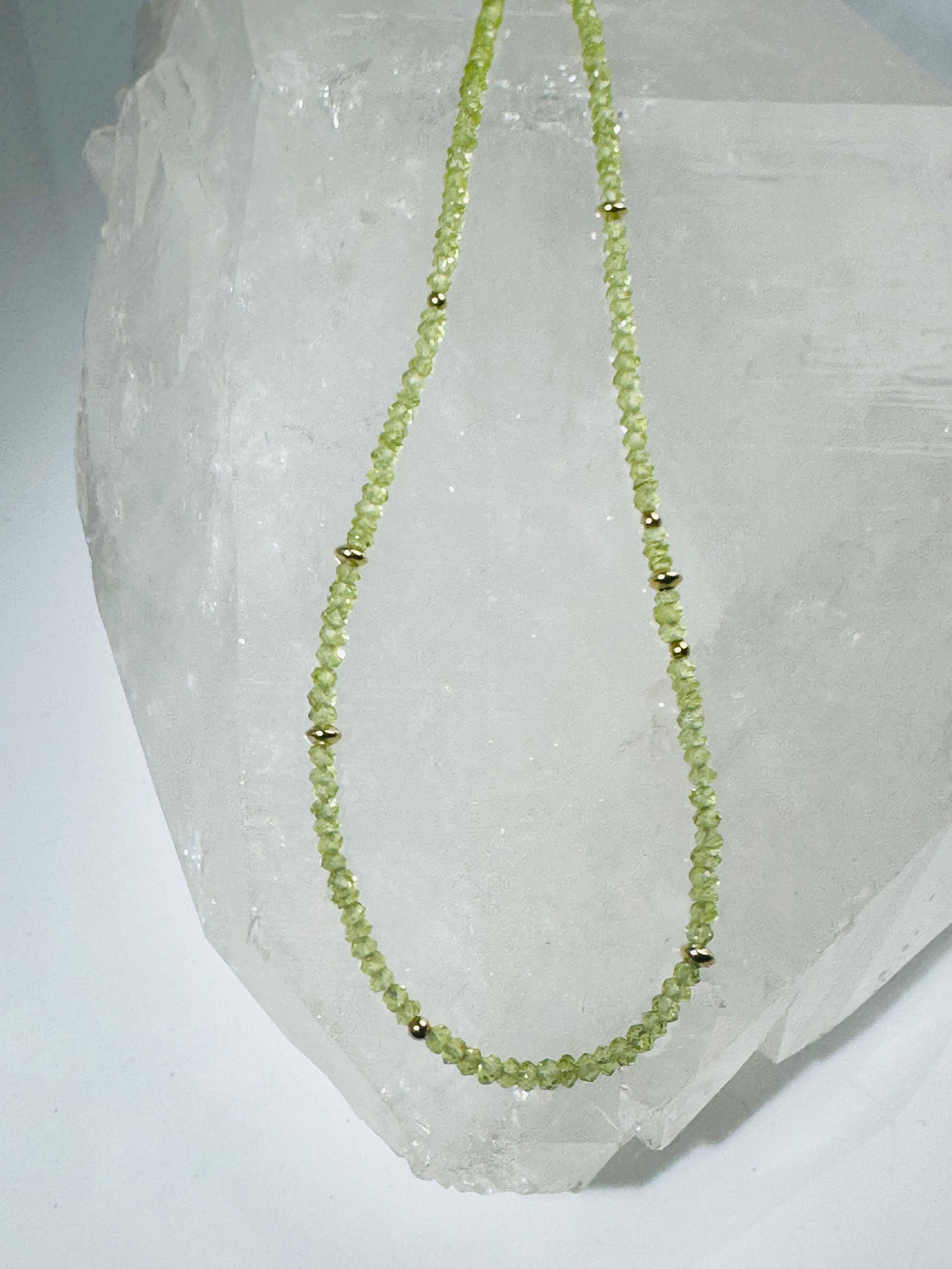 Peridot 2mm With 14k Bead Necklace