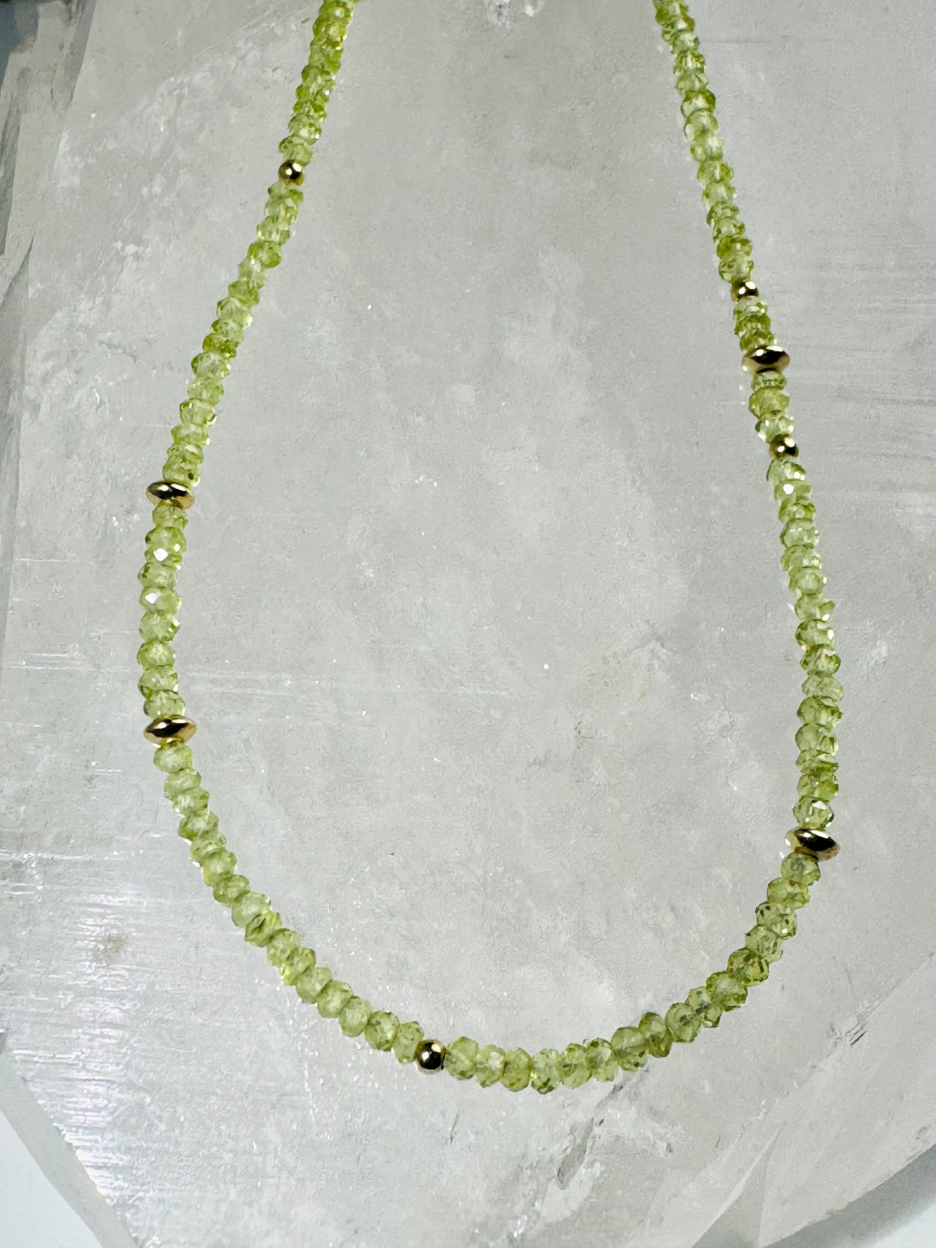 Peridot 2mm With 14k Bead Necklace