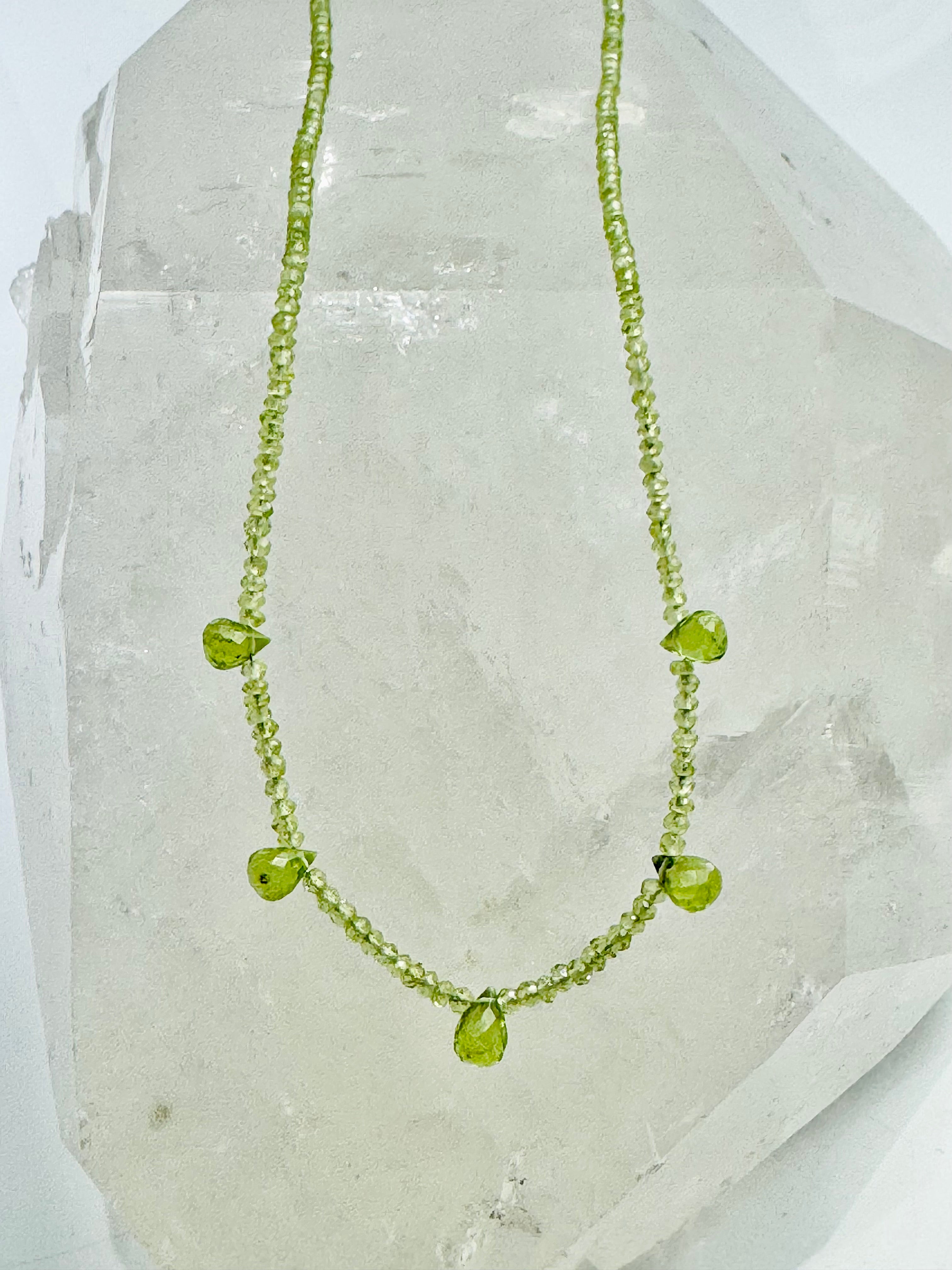 Peridot 2mm Beads With Briolettes Sterling Necklace