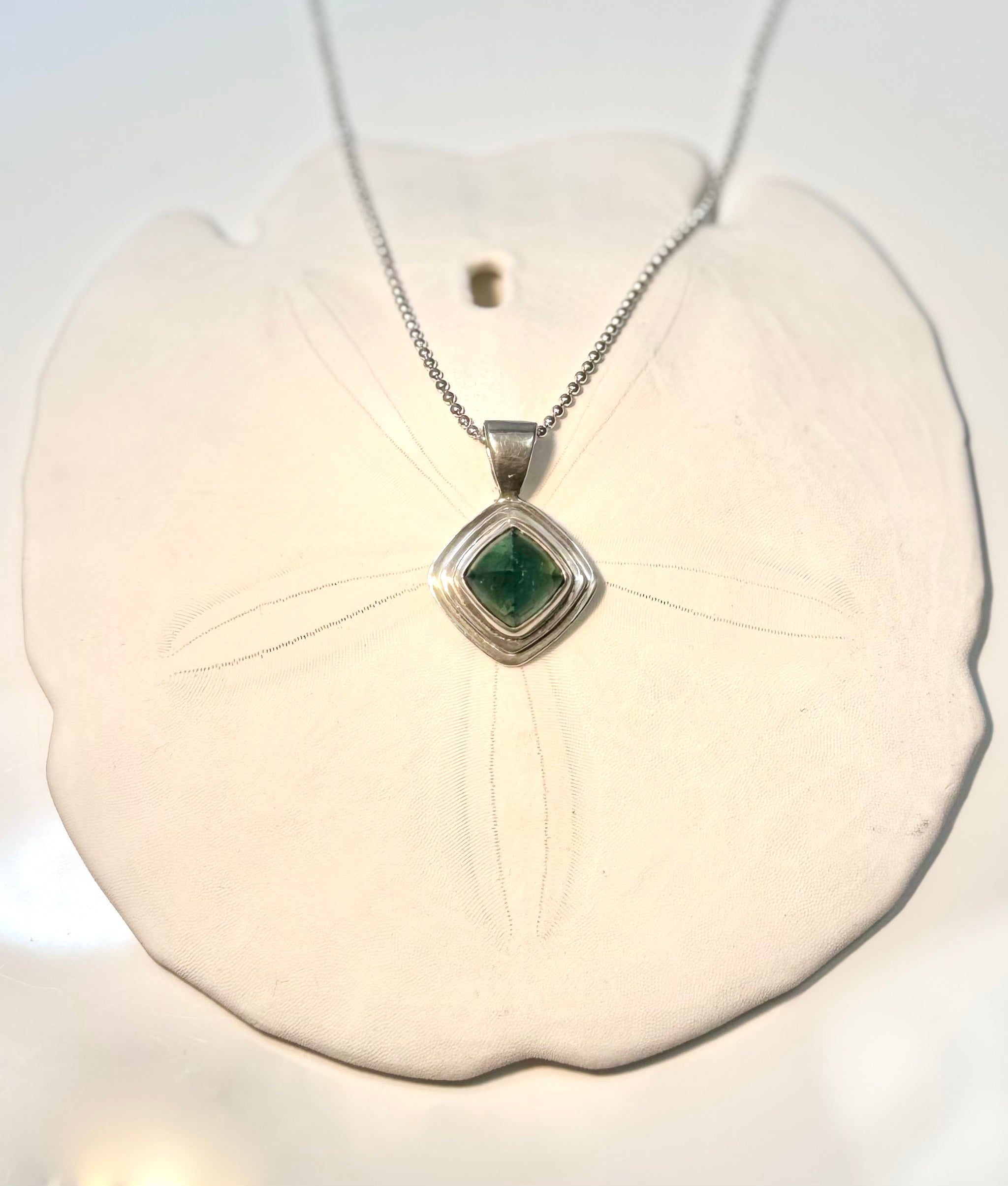 Blue Green Tourmaline Pyramid Sterling Pendant