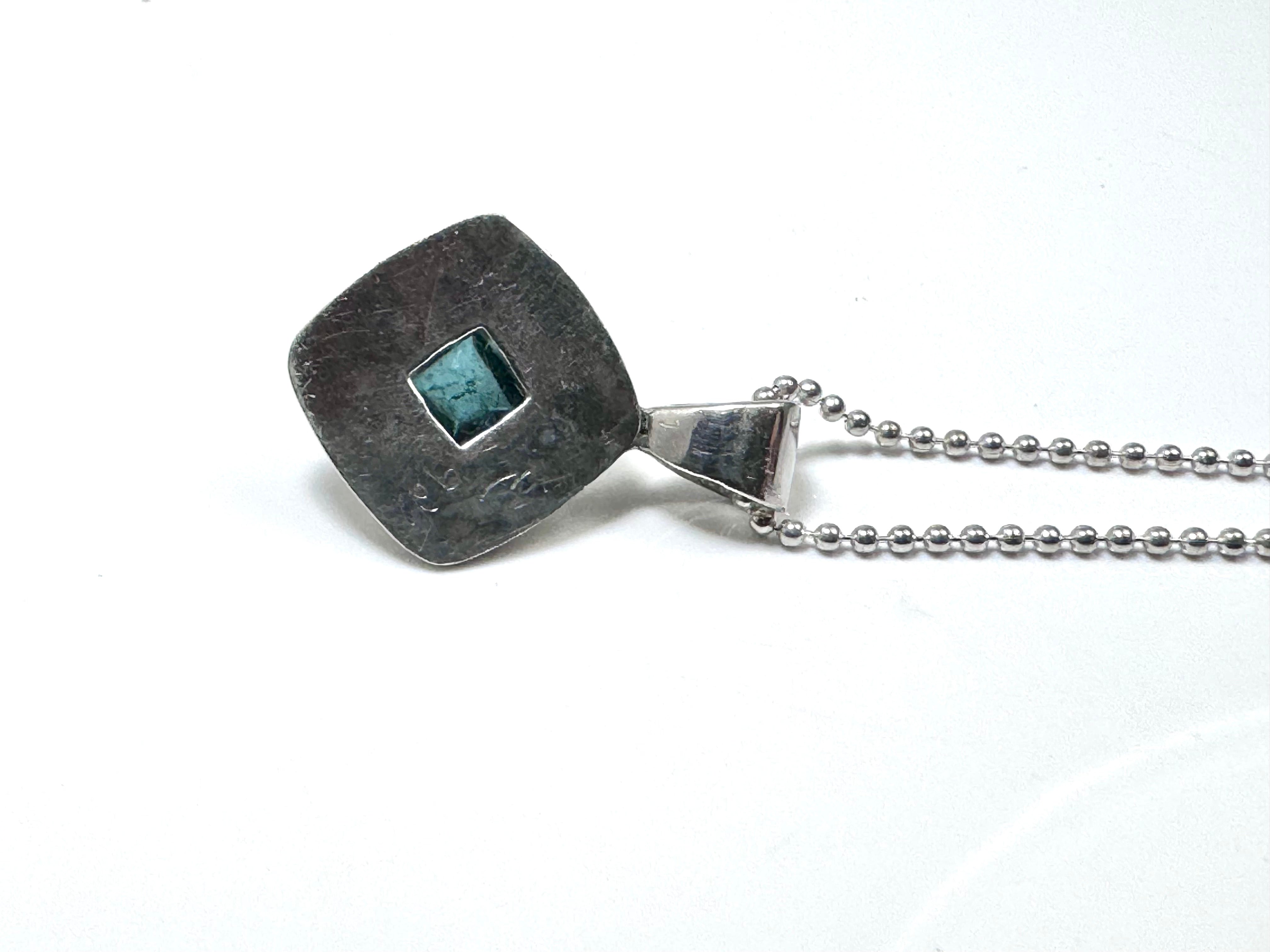 Blue Green Tourmaline Pyramid Sterling Pendant