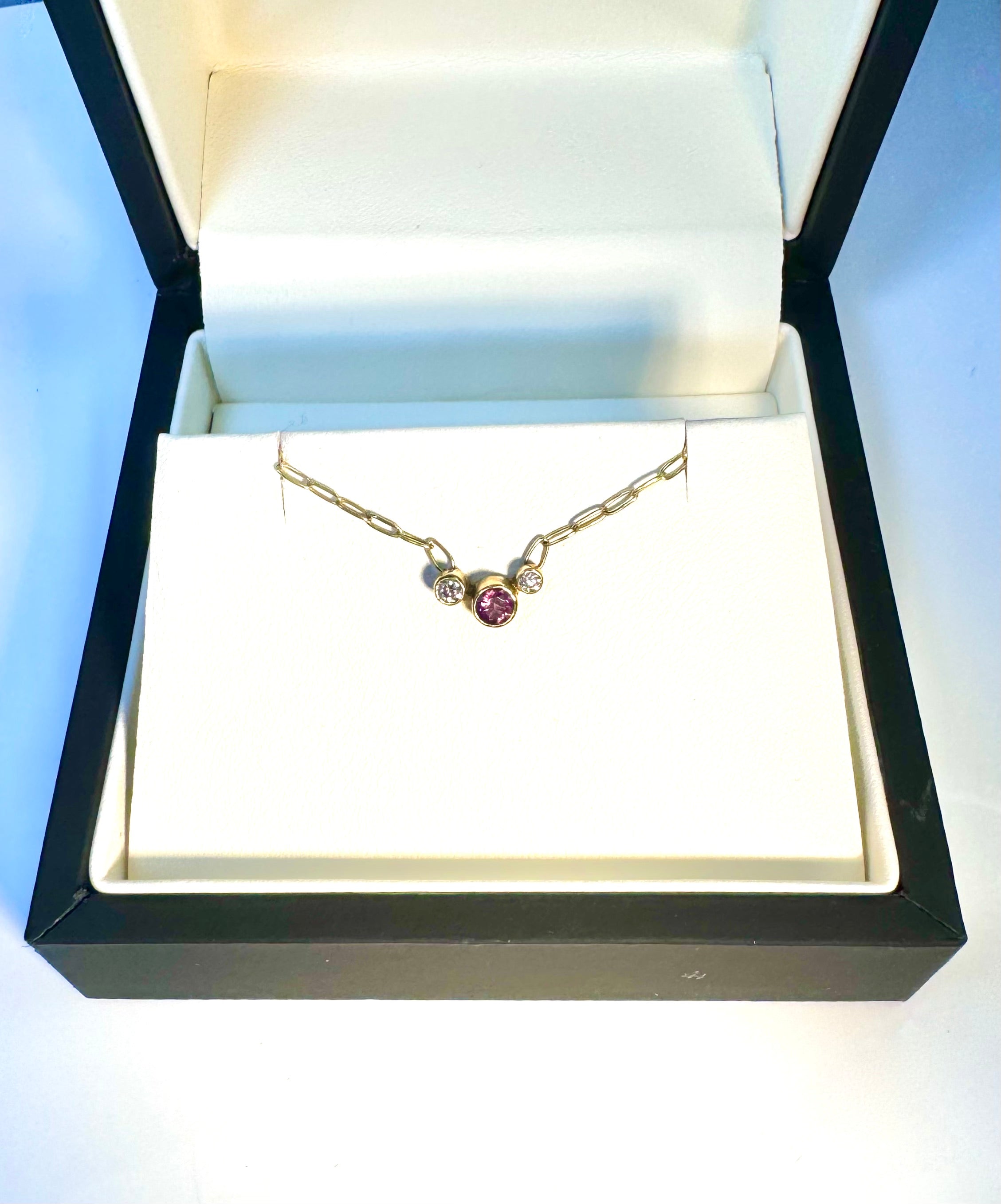 Pink Tourmaline Diamond 18k Necklace