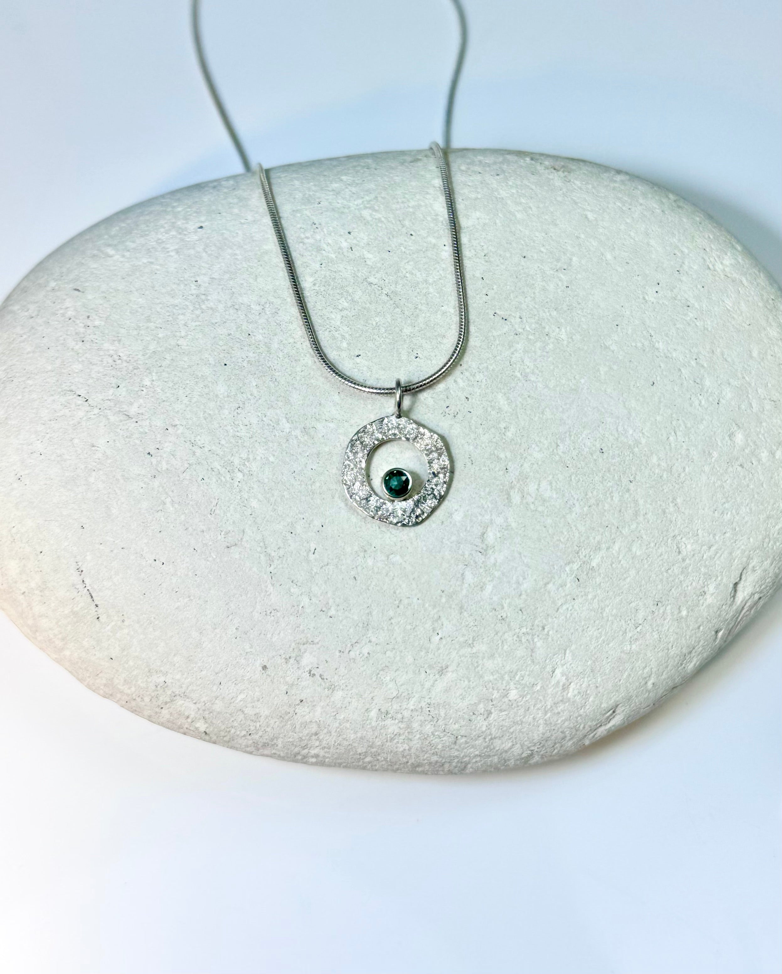 Green Tourmaline Open Disc Sterling Pendant