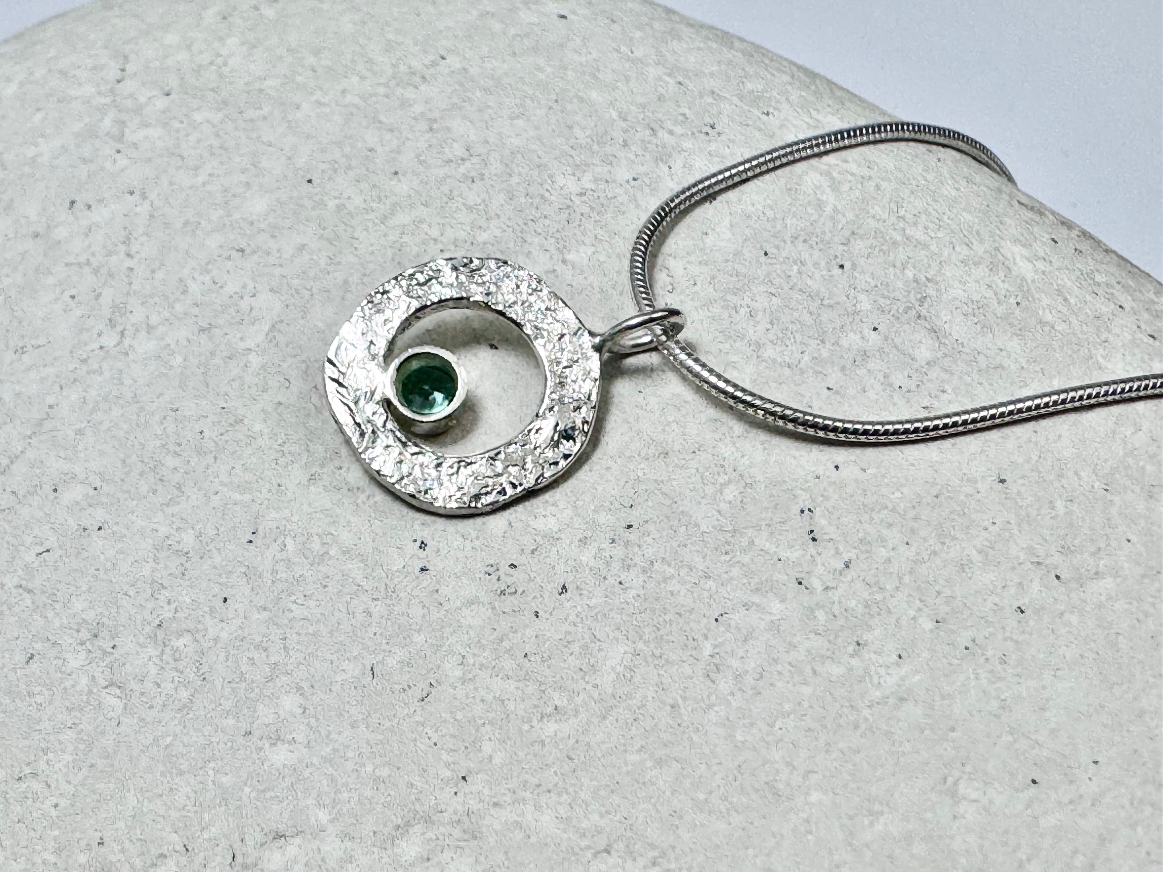 Green Tourmaline Open Disc Sterling Pendant