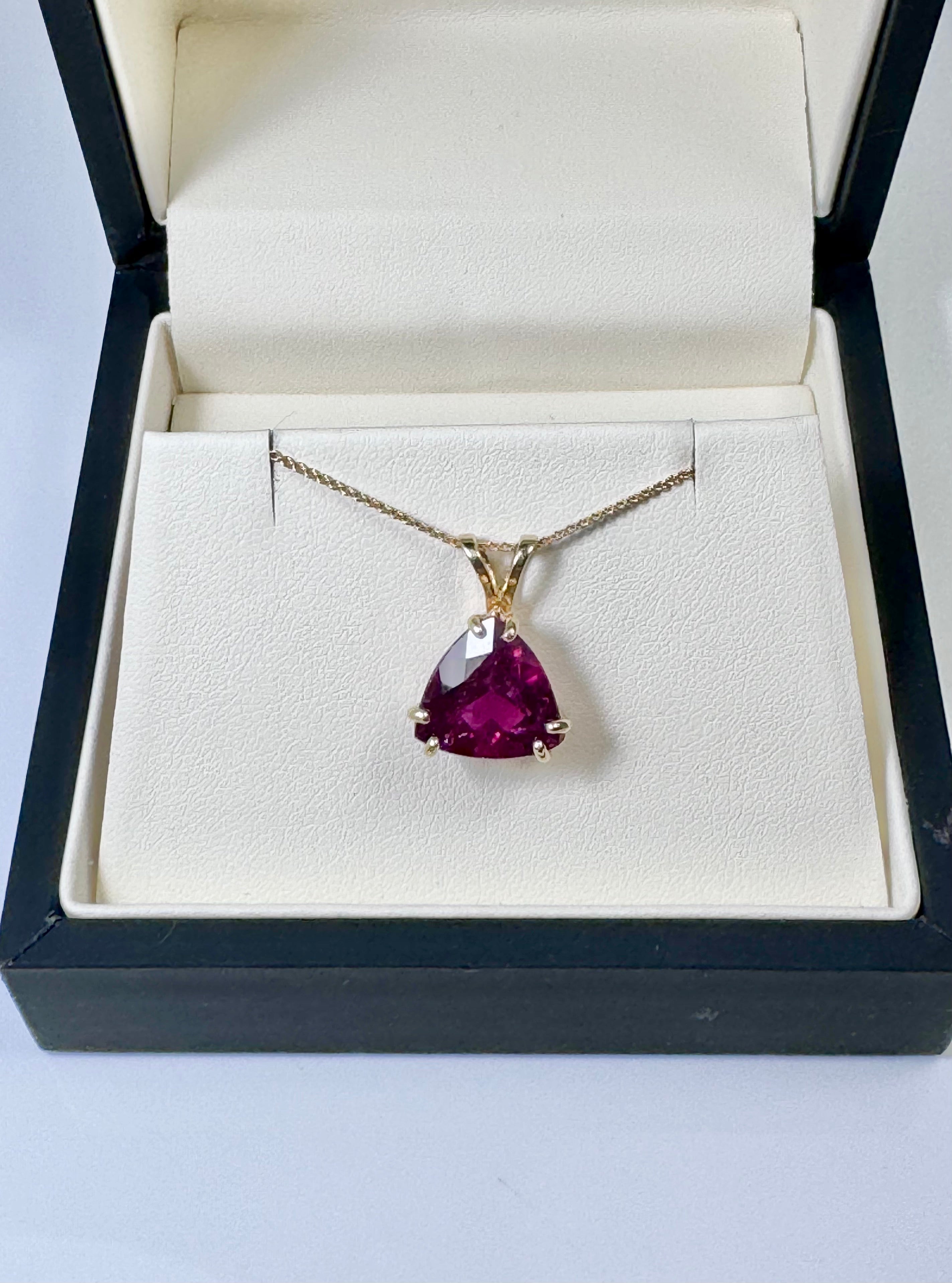 Rubillite Tourmaline Trillion 14k Pendant