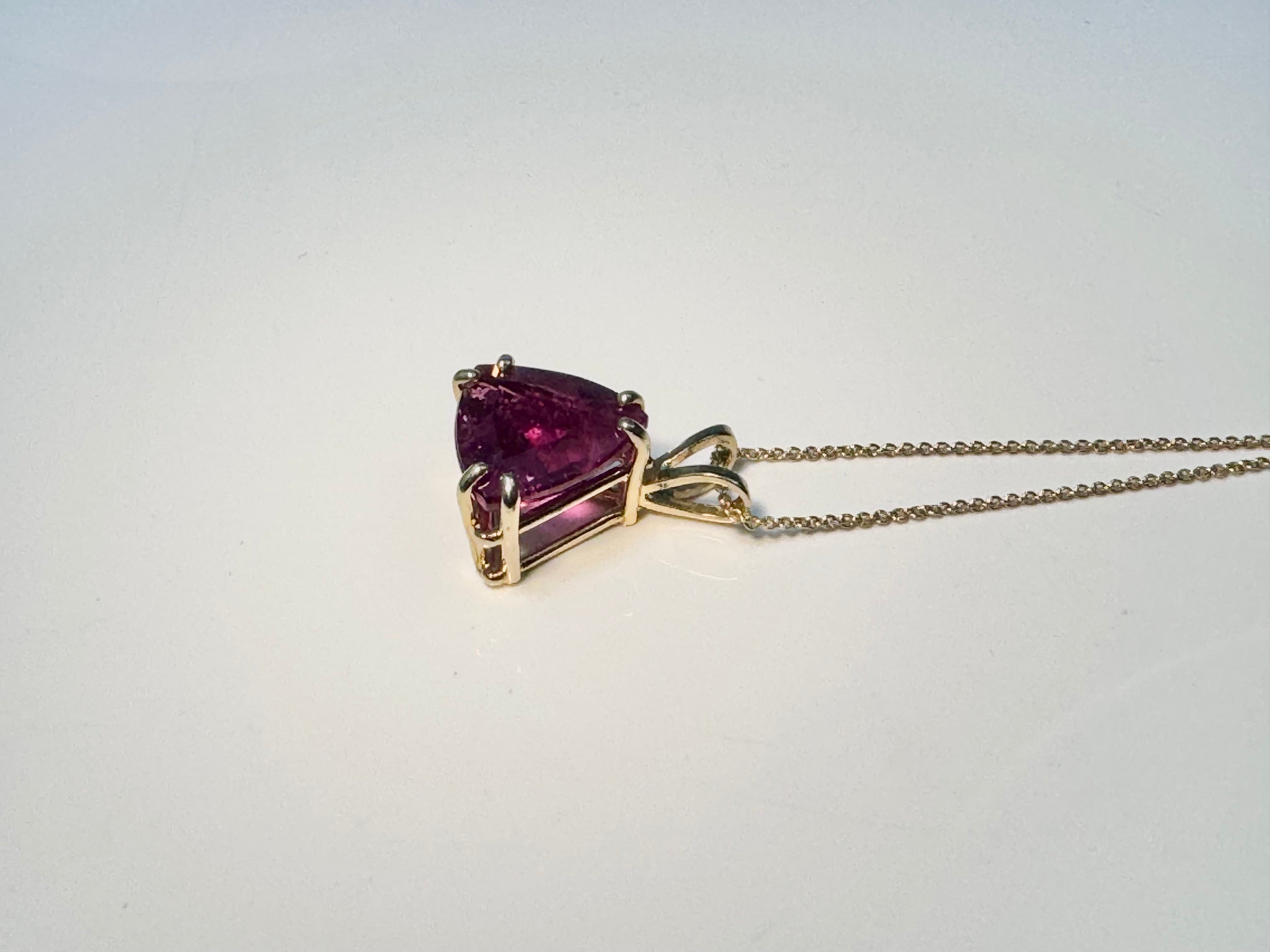 Rubillite Tourmaline Trillion 14k Pendant