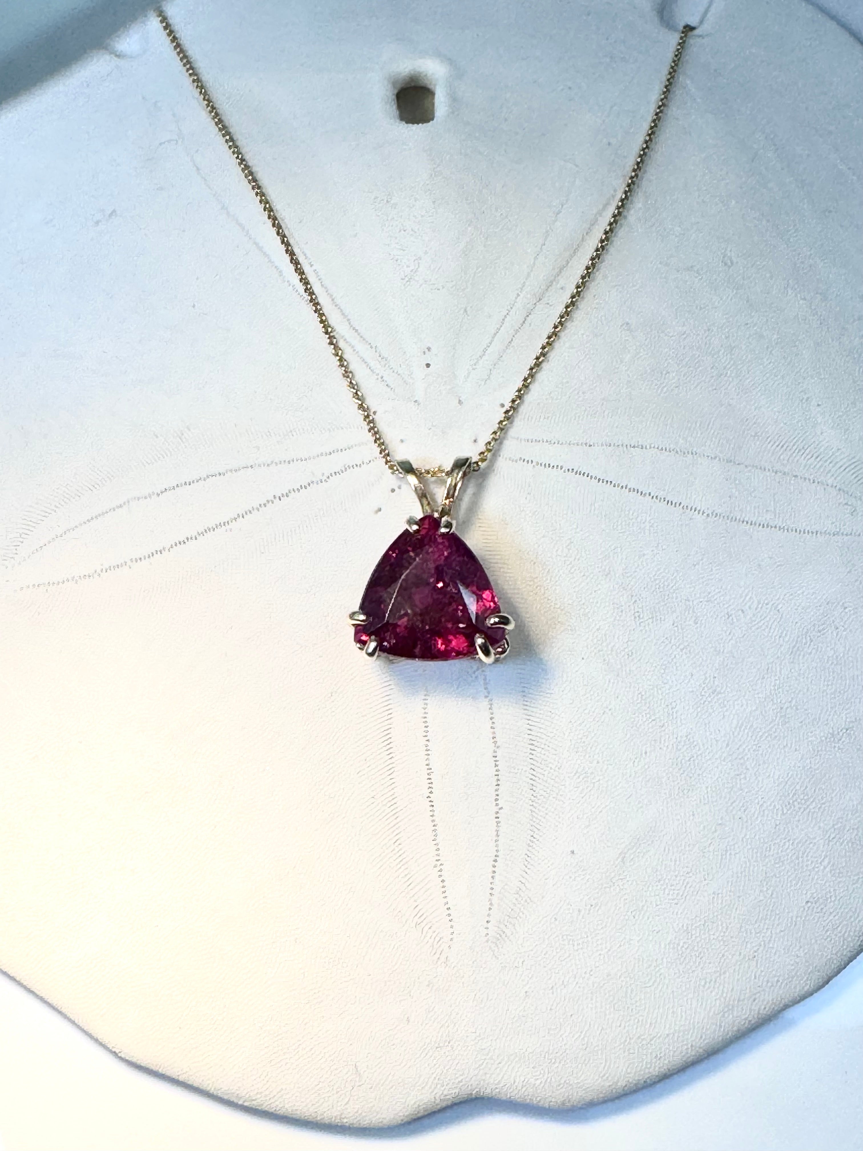 Rubillite Tourmaline Trillion 14k Pendant