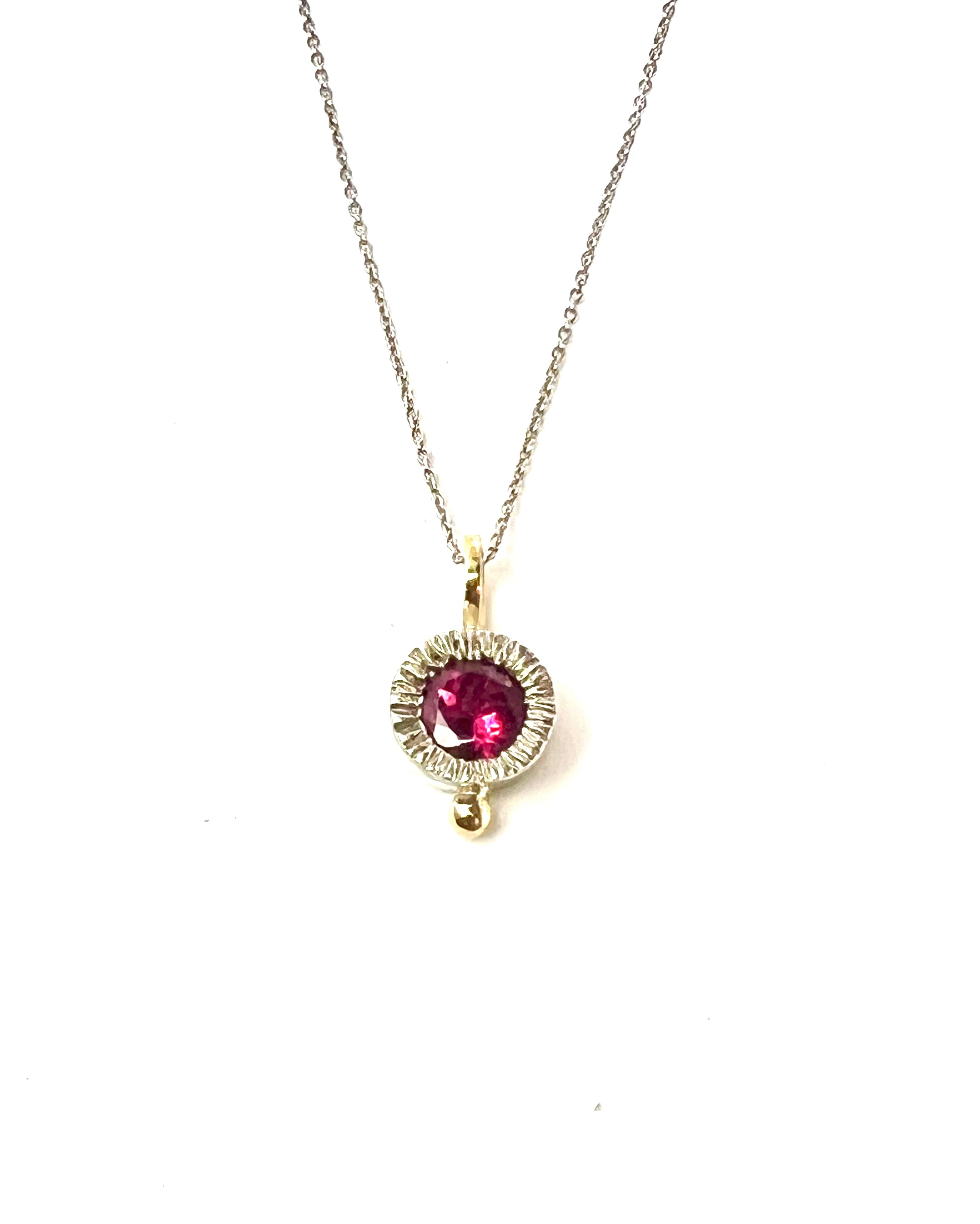 Raspberry Tourmaline Slash Two Tone Pendant
