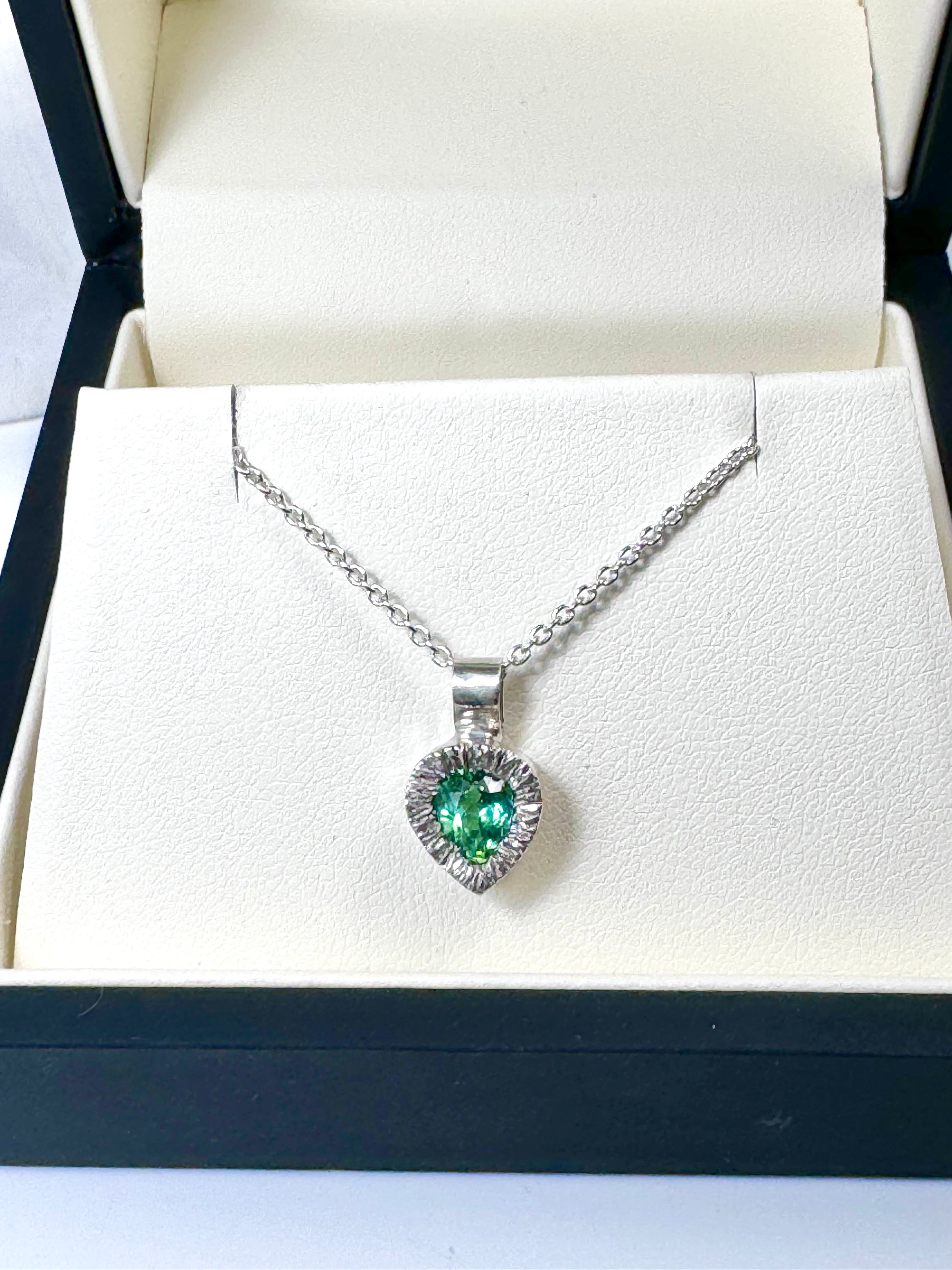 Mint Green Tourmaline Pear Slash Sterling Pendant