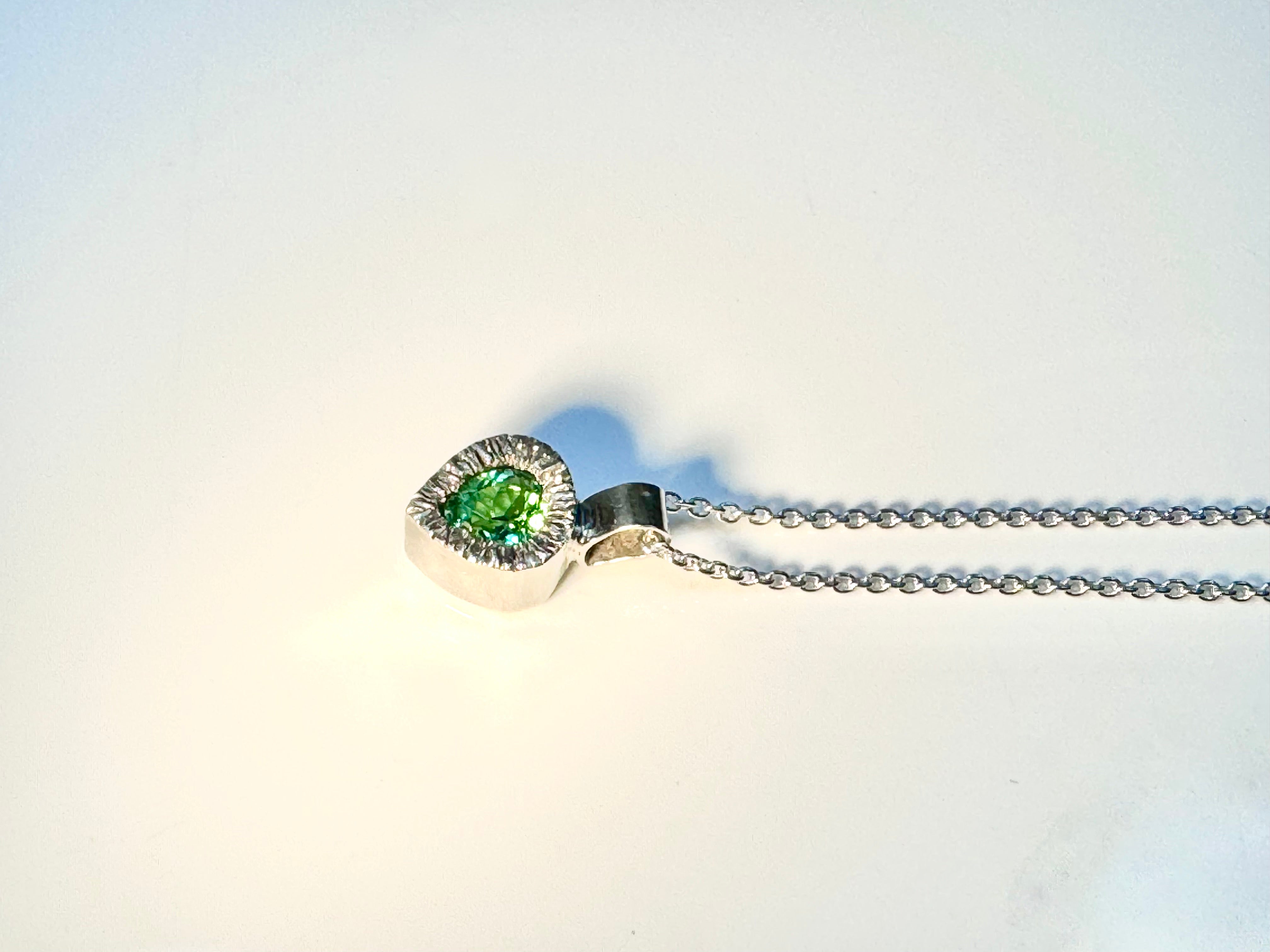 Mint Green Tourmaline Pear Slash Sterling Pendant