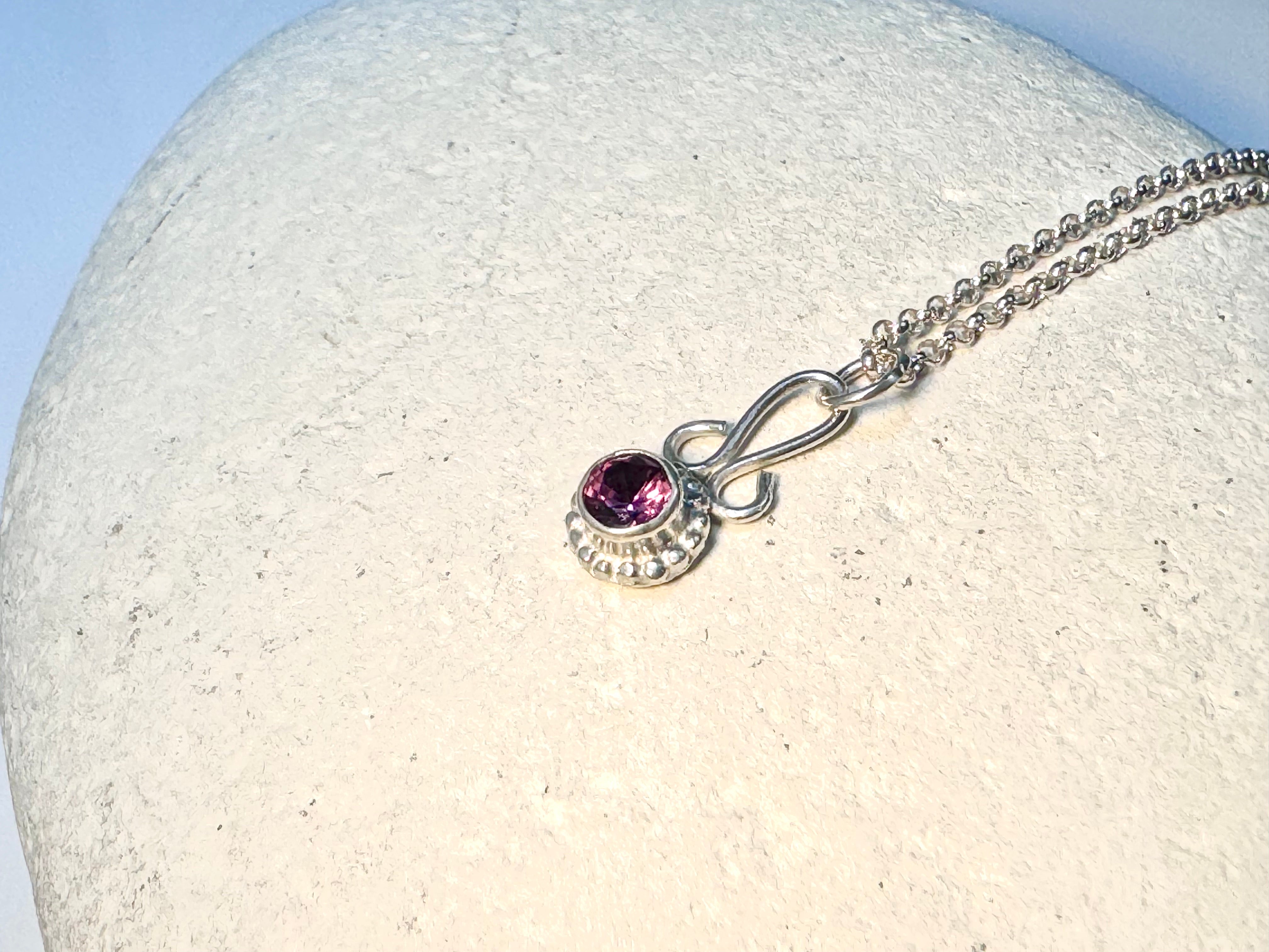 Pink Tourmaline (Newry, Maine) Beaded Sterling Pendant