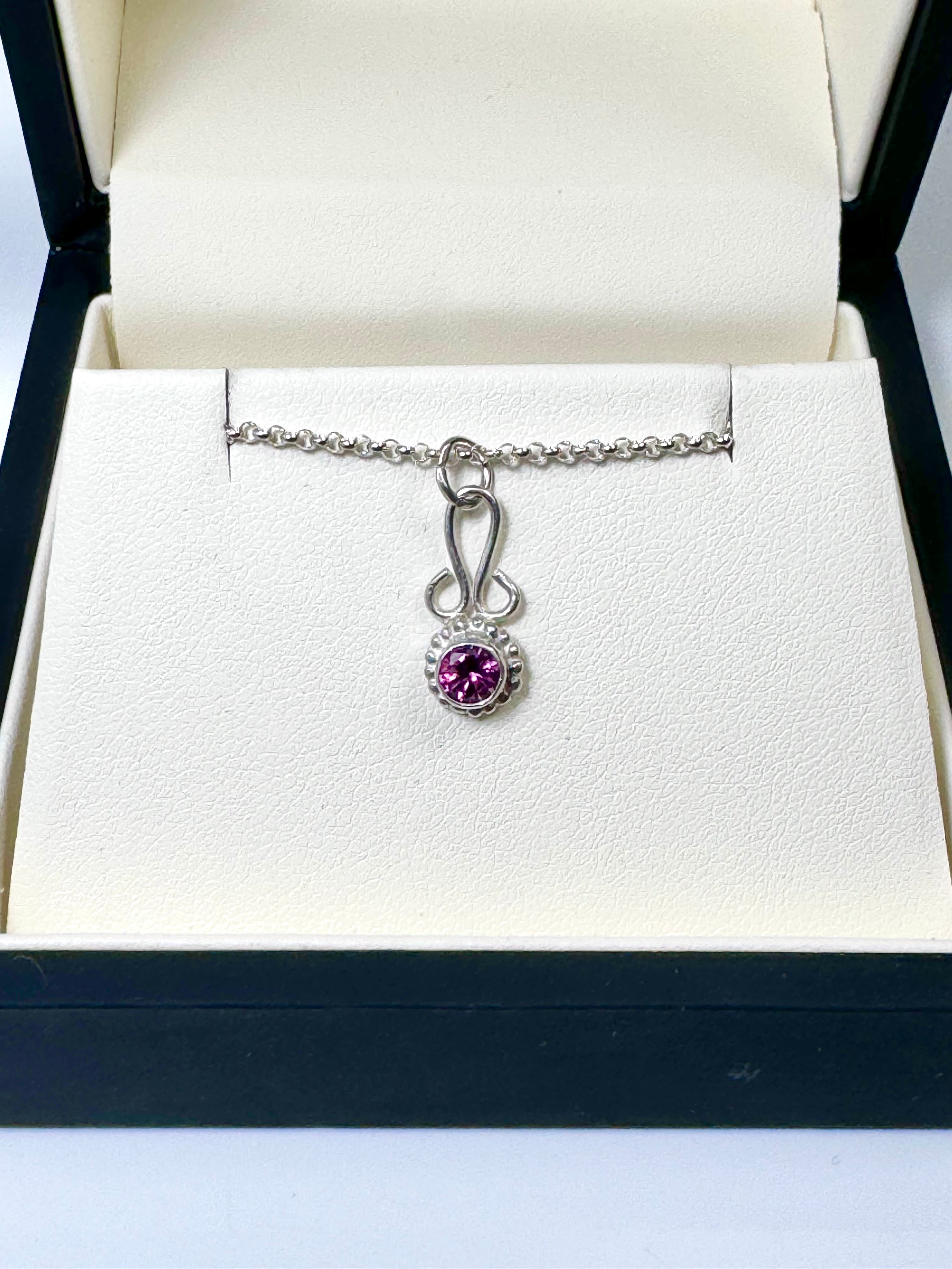 Pink Tourmaline (Newry, Maine) Beaded Sterling Pendant