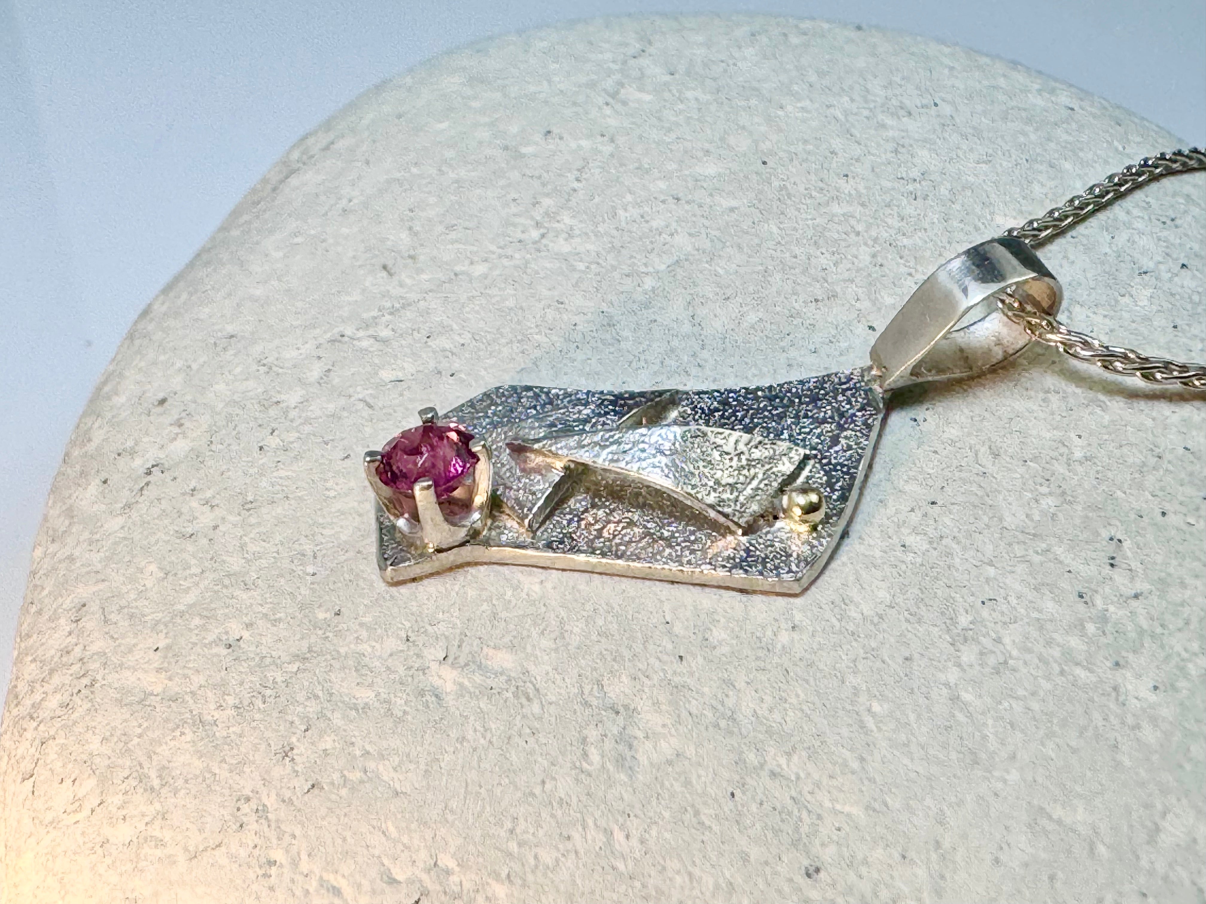Pink Tourmaline Textured Free Form Pendant