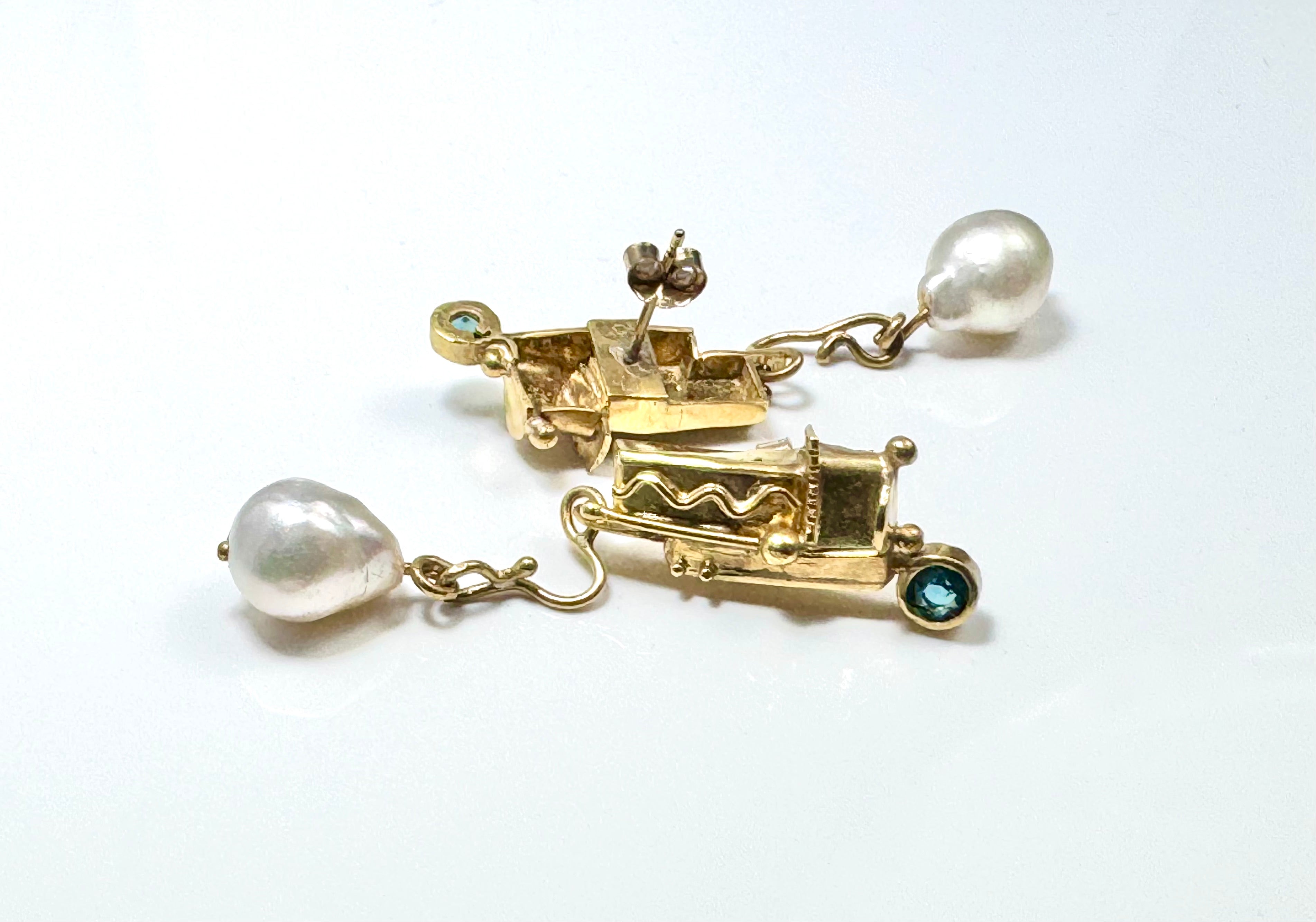 Indicolite Tourmaline Baroque Pearl 22k Earrings