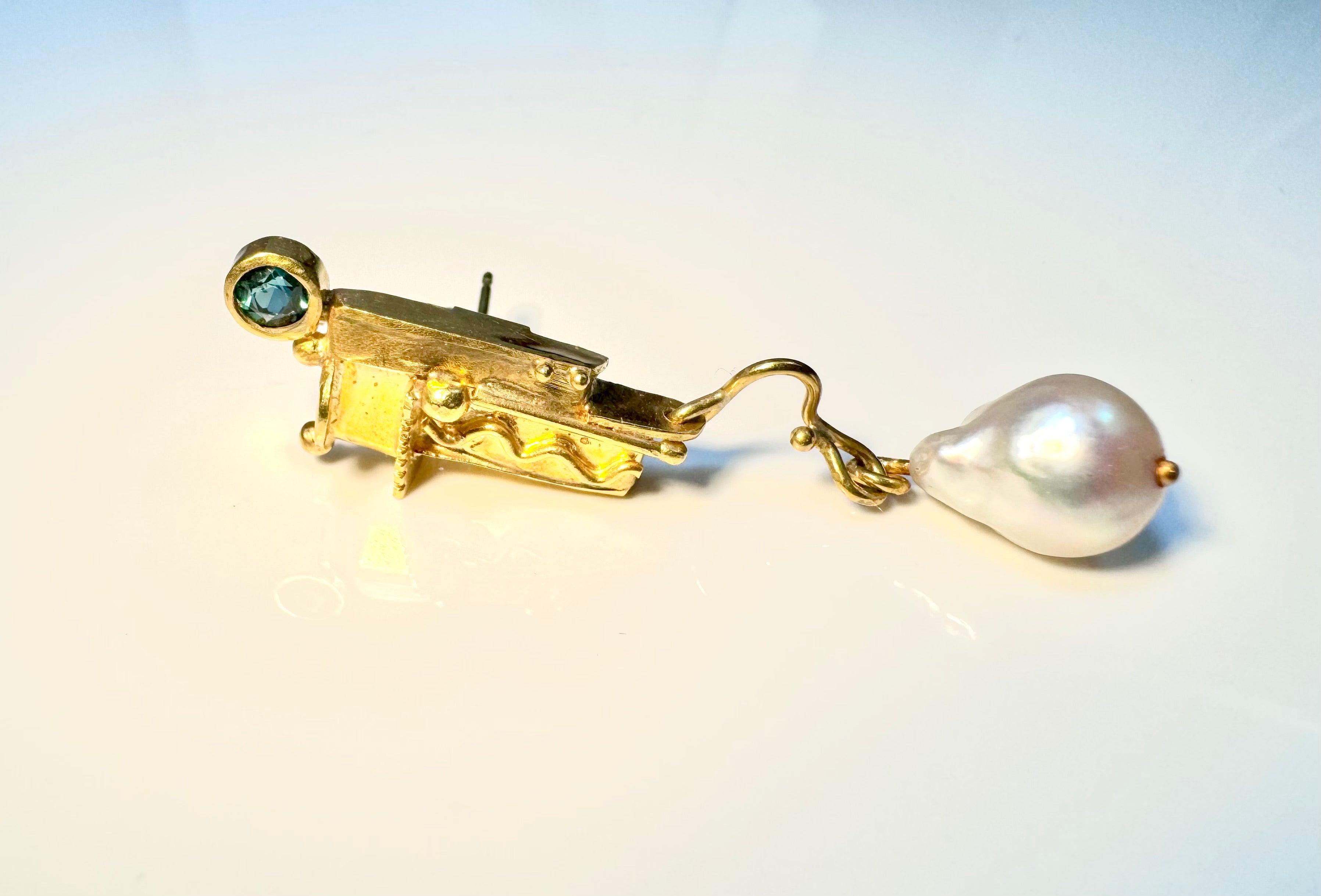 Indicolite Tourmaline Baroque Pearl 22k Earrings