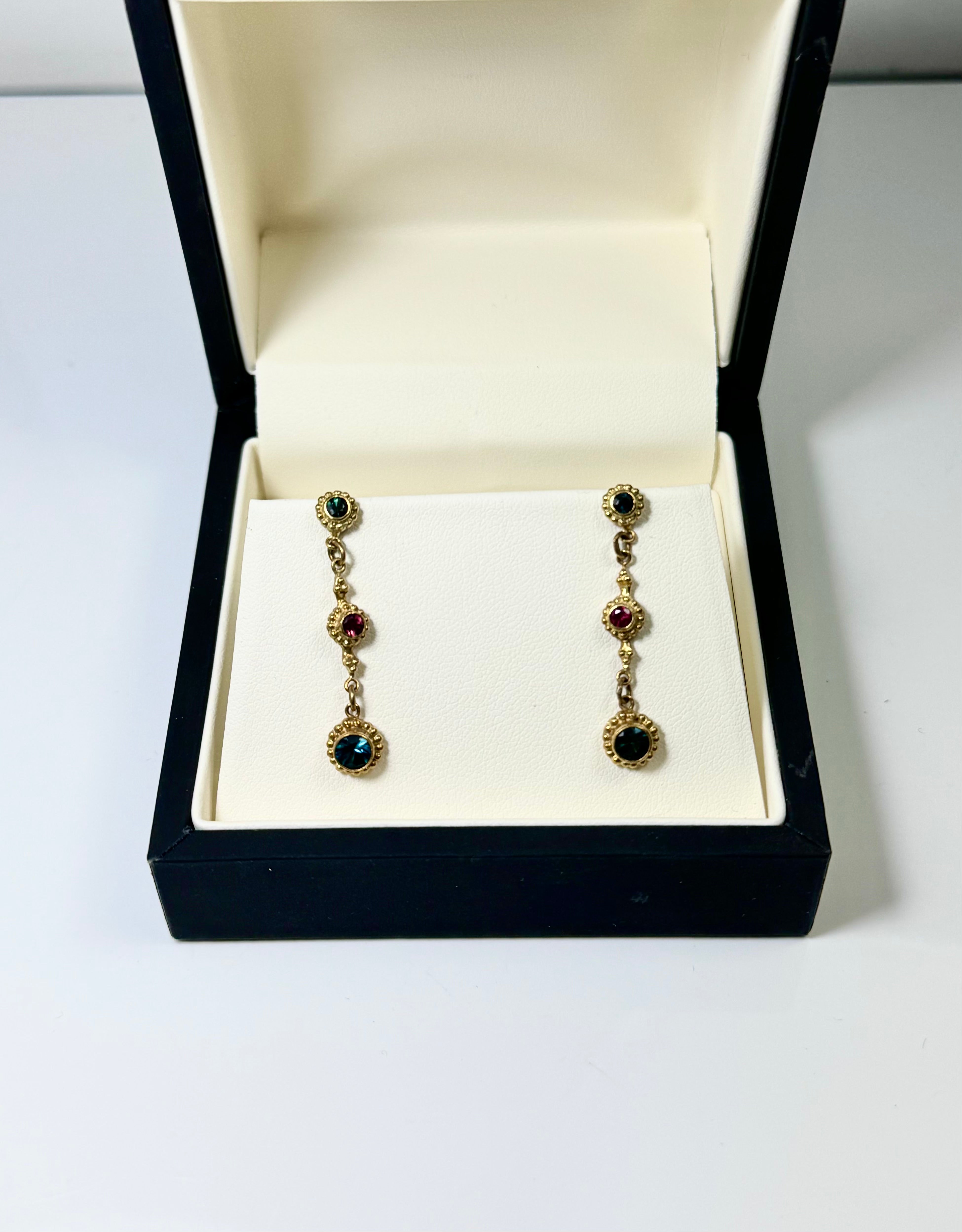 Indicolite & Pink Tourmaline 18k Drop Earrings