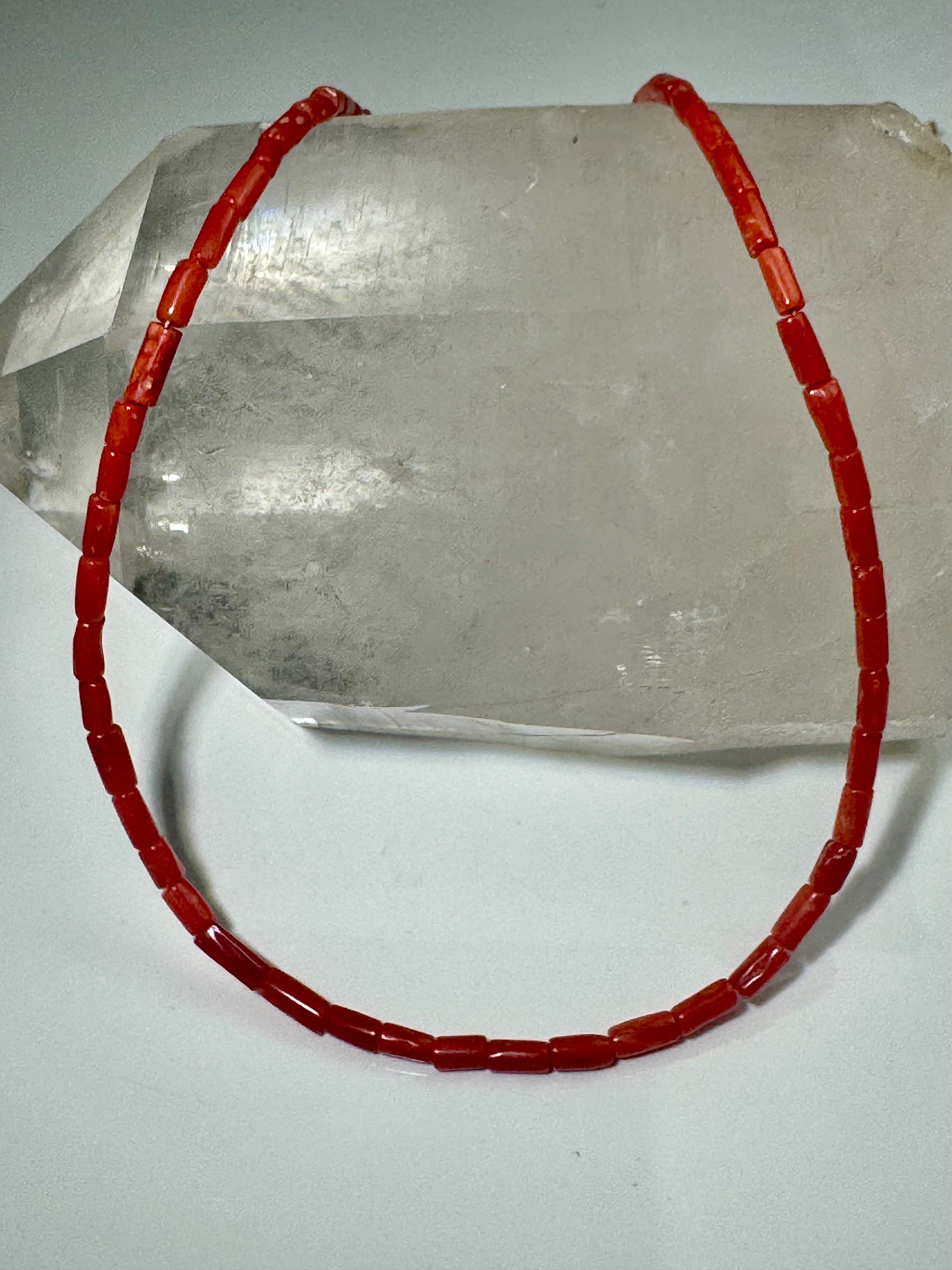 Coral Tube Bead 14k Necklace