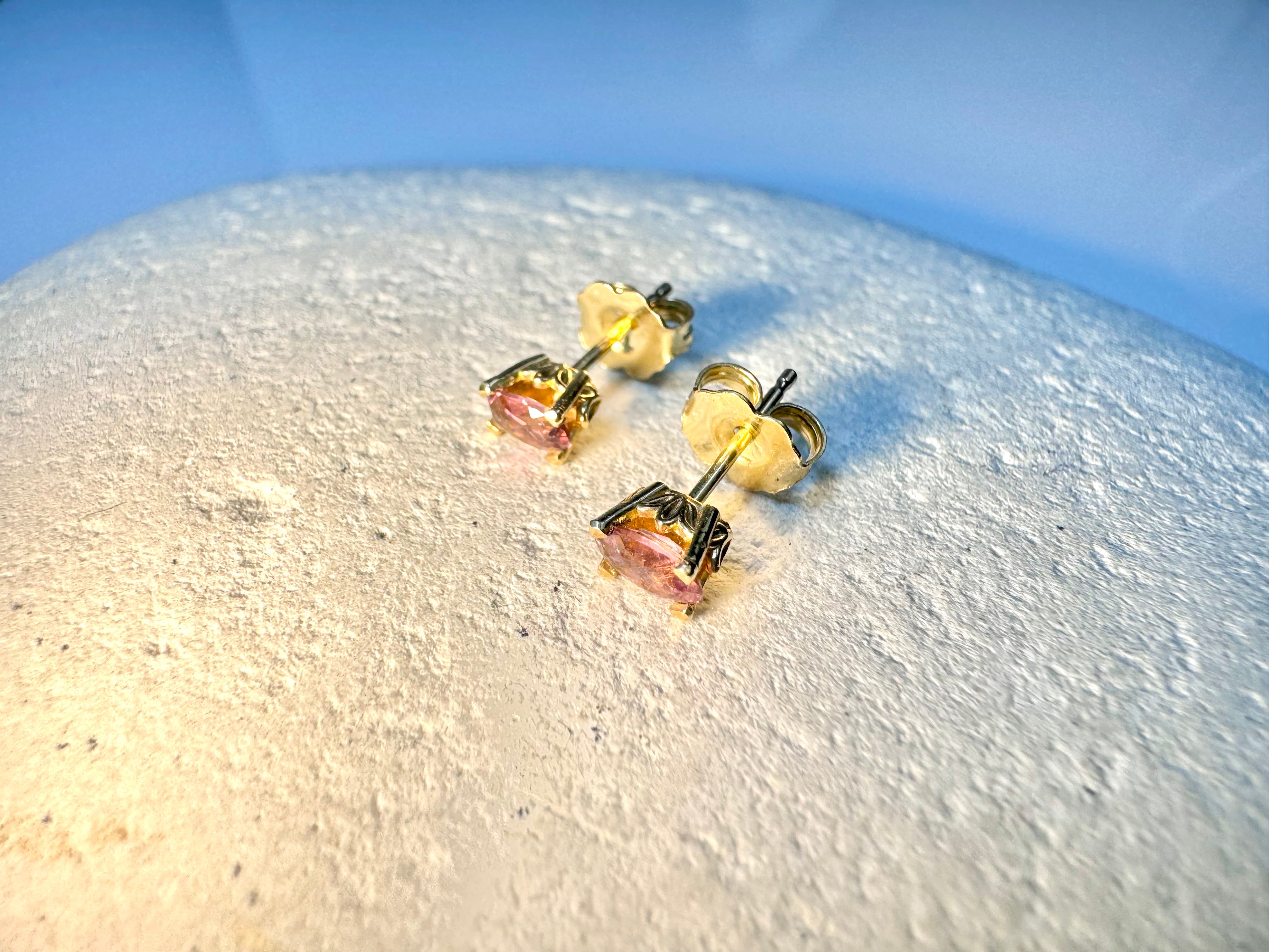 Pink Oval Tourmaline Maine 14k Studs