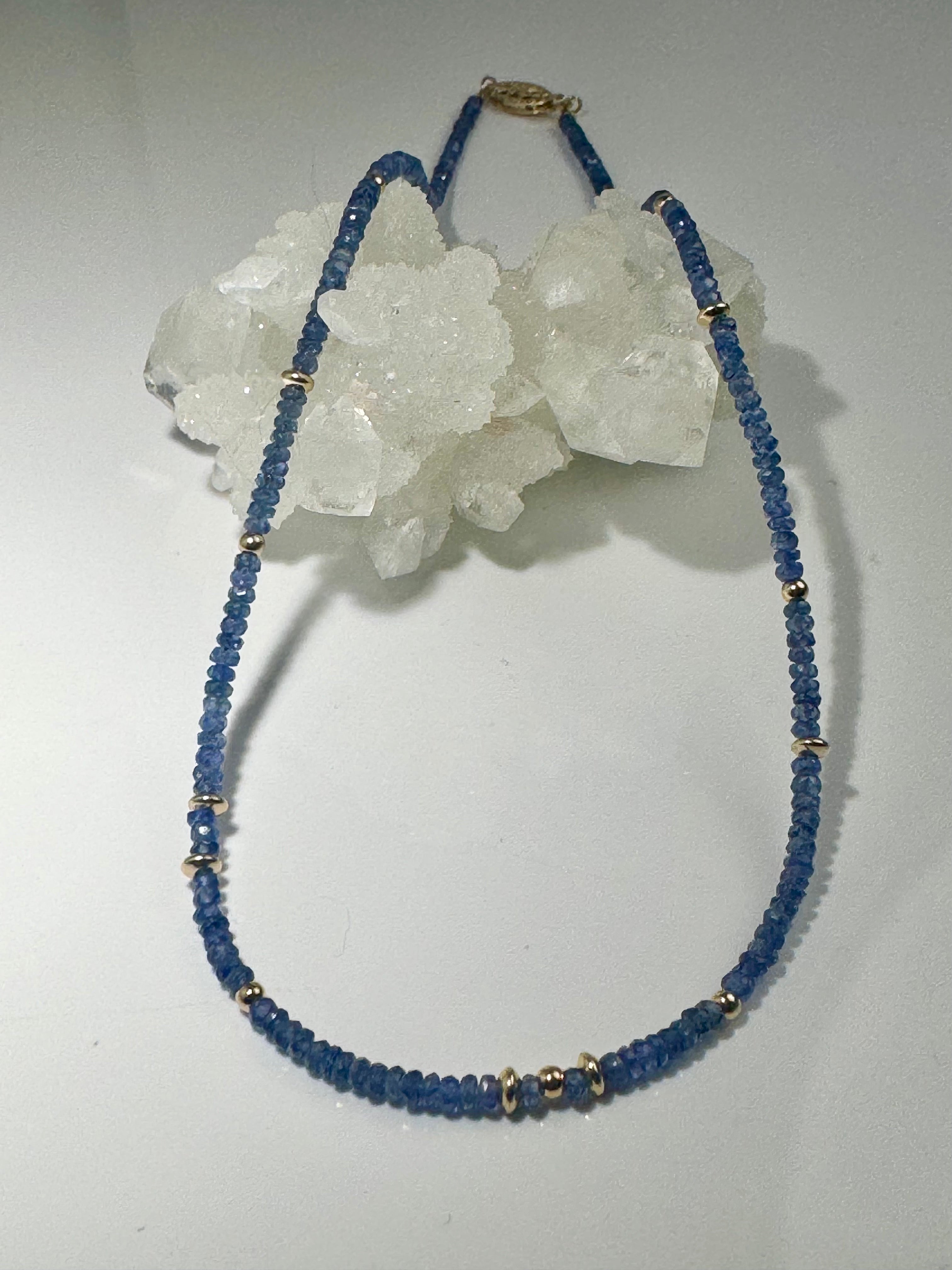 Sapphire With 14k Bead Necklace