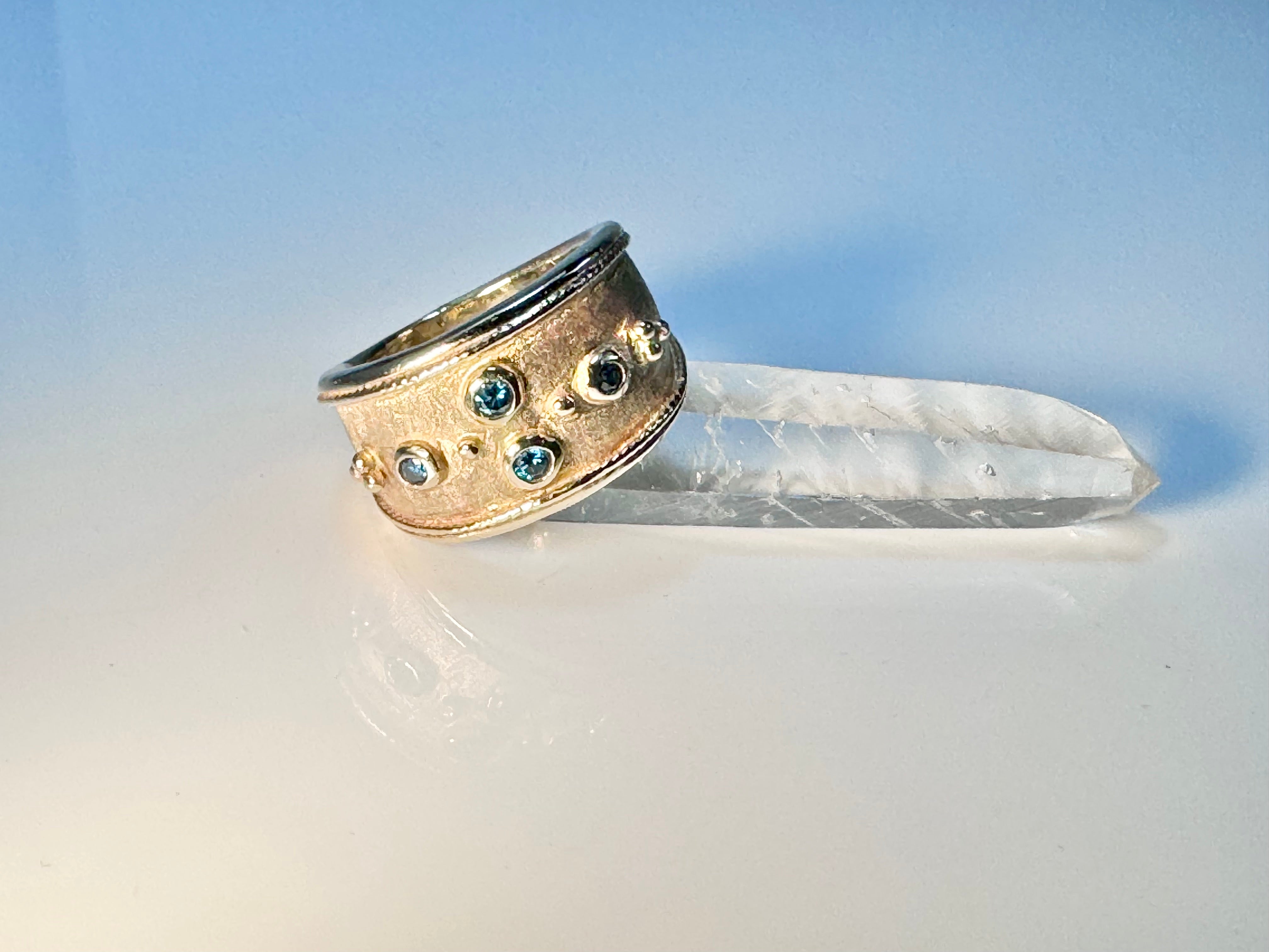 Blue Diamond Wide 14k Ring