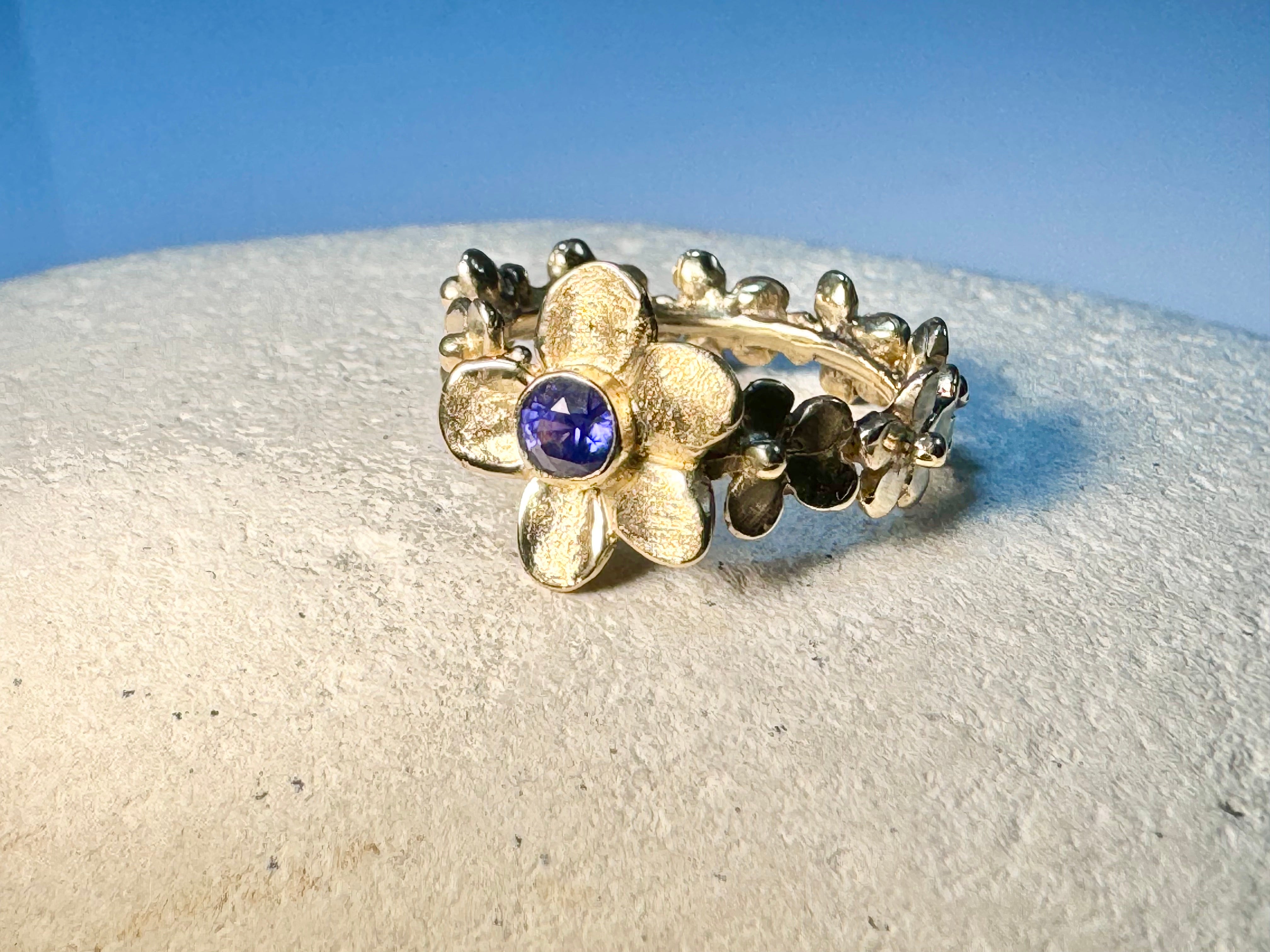 Purple Sapphire Flower 14k Ring