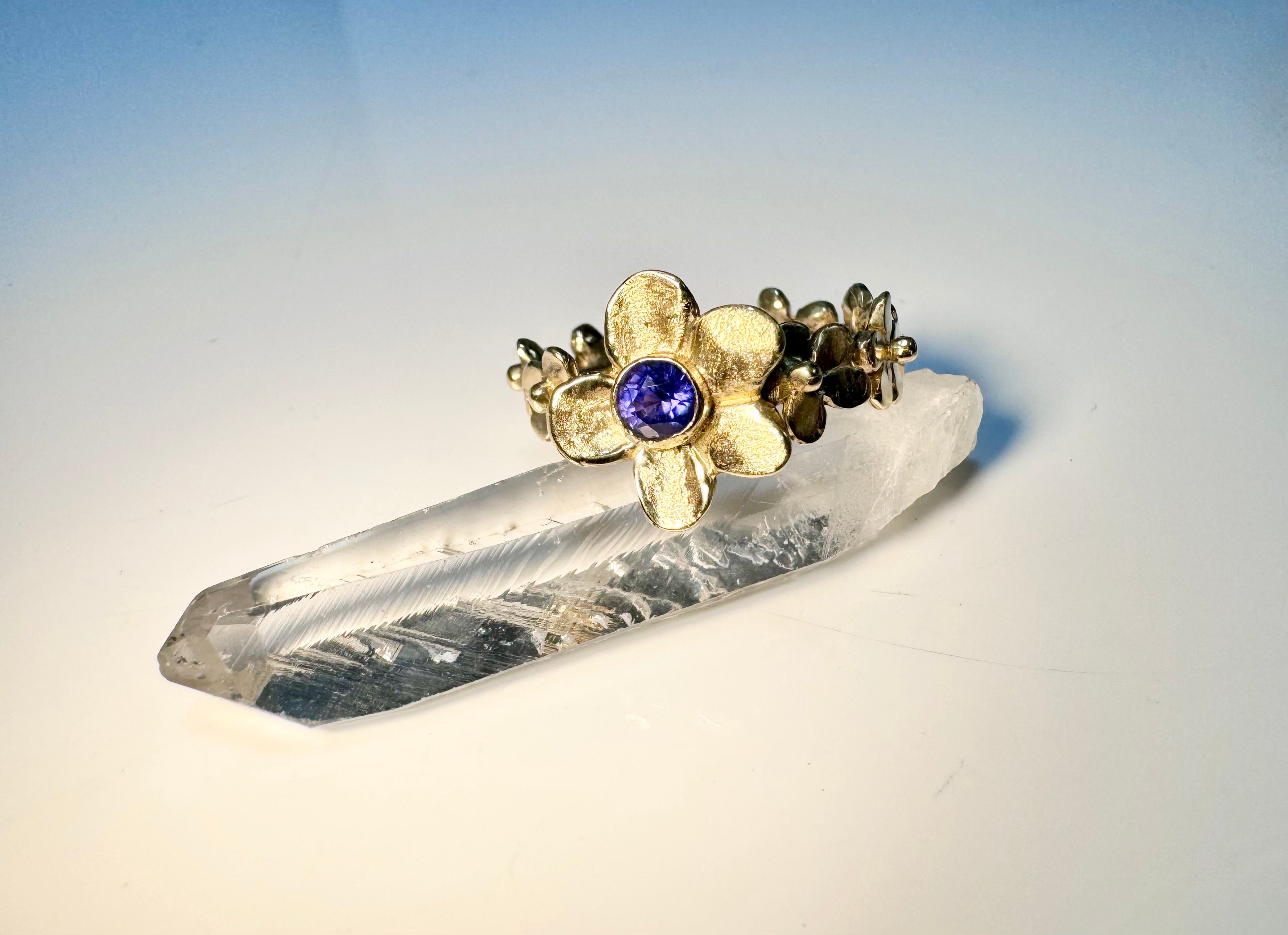 Purple Sapphire Flower 14k Ring