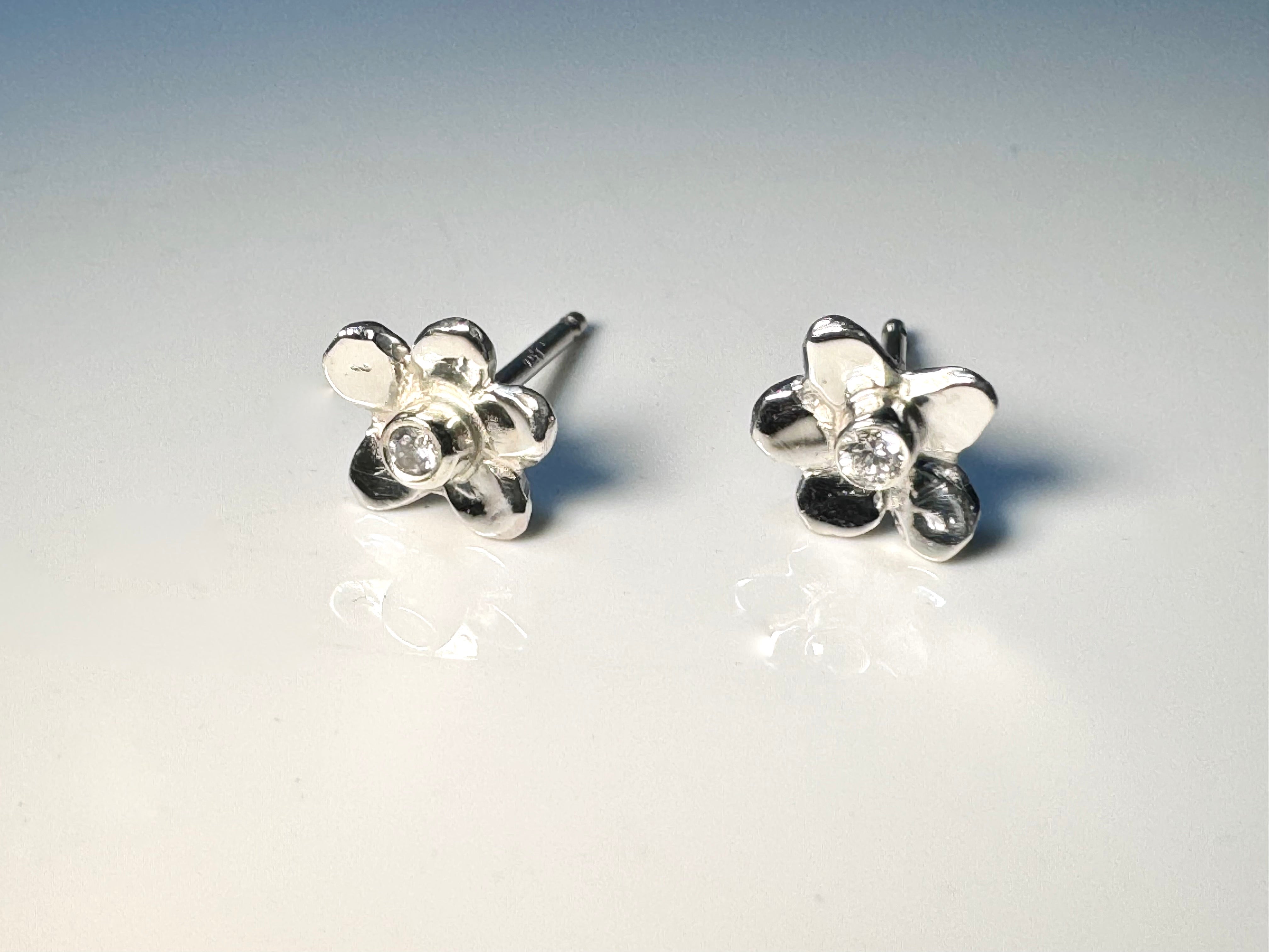 Diamond Flower Sterling Studs