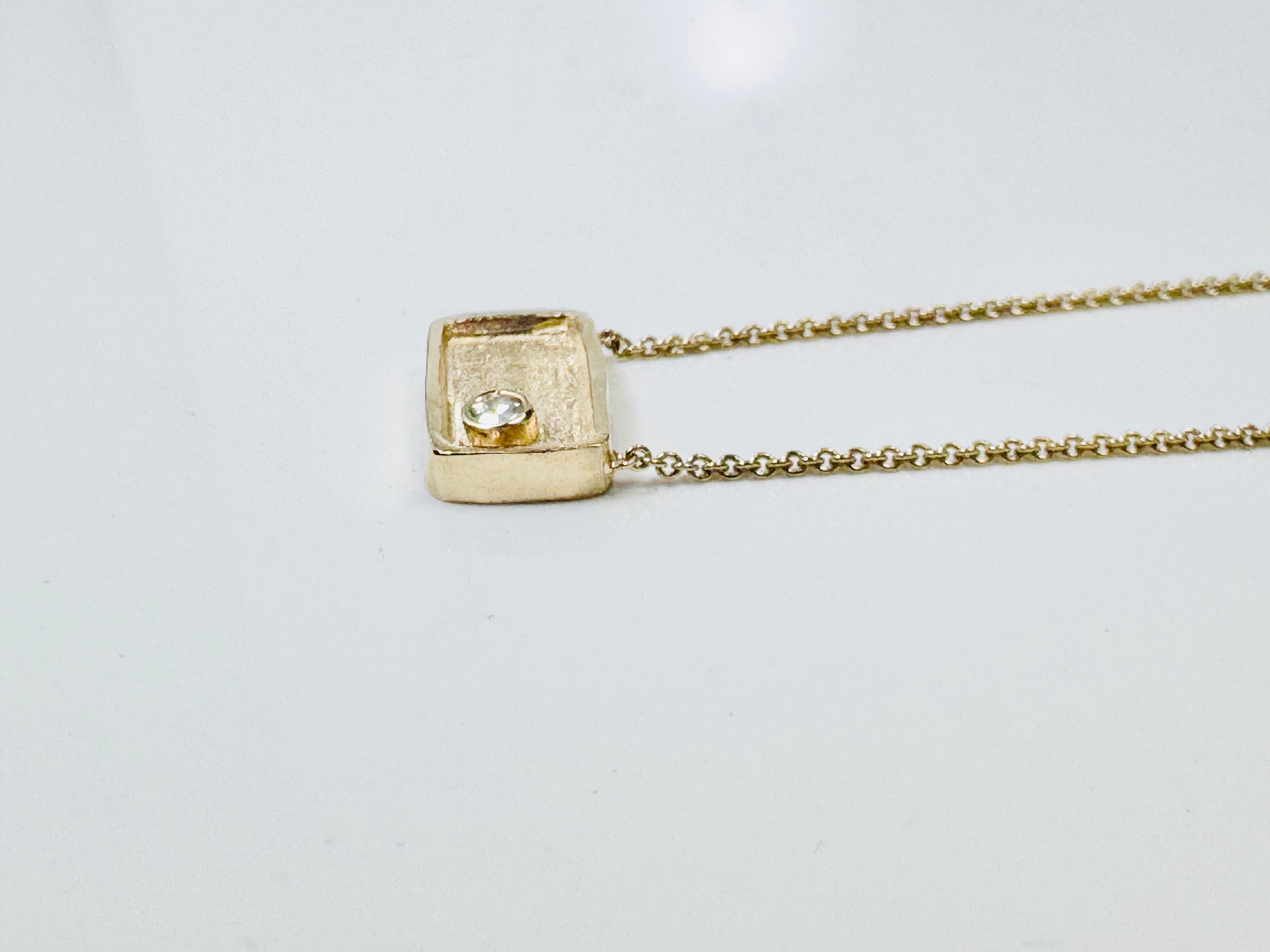 Diamond Raised Edge Rectangle 14k Necklace