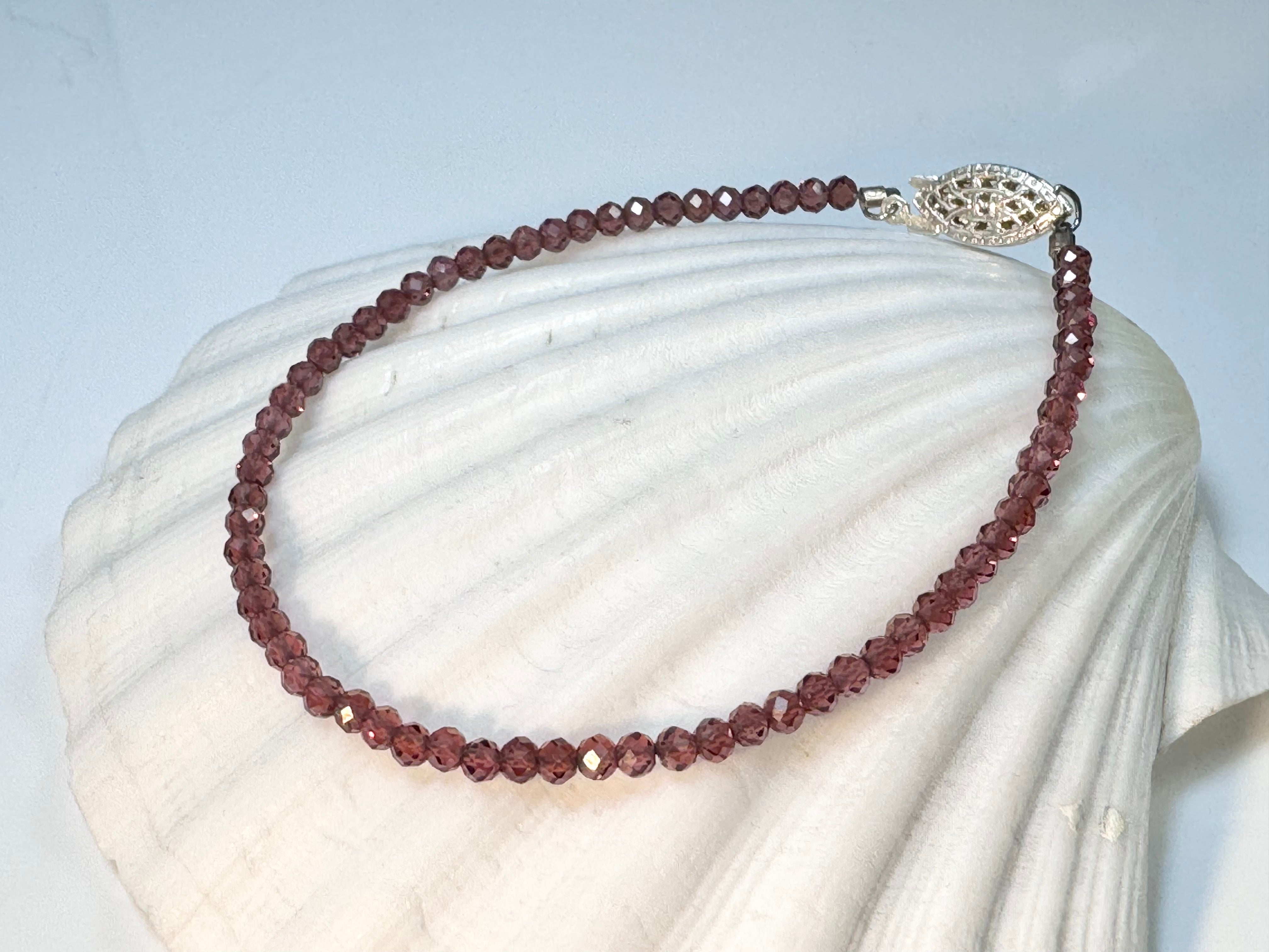 Garnet Faceted Bead Sterling Bracelet