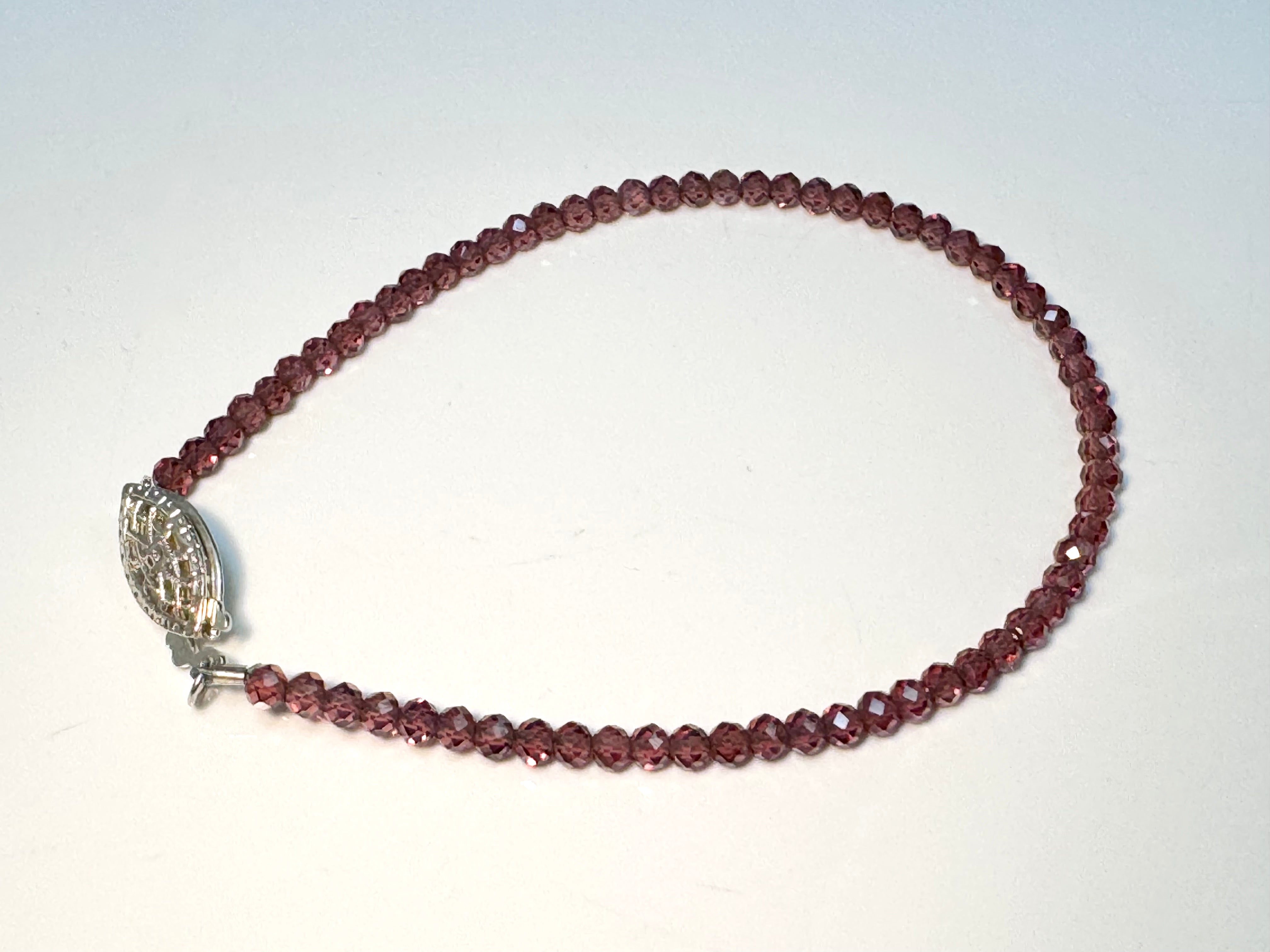 Garnet Faceted Bead Sterling Bracelet