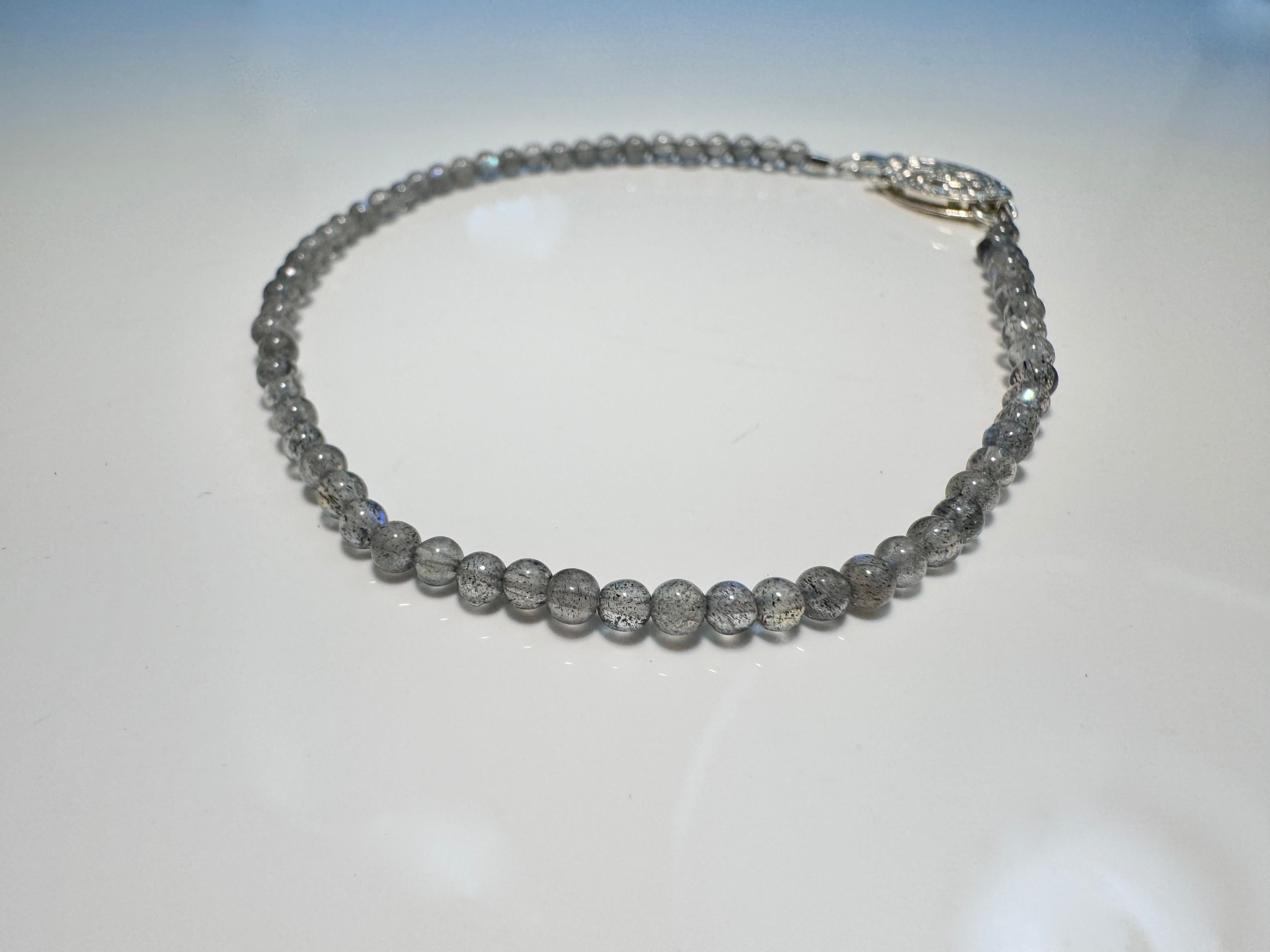 Labradodrite Round Bead Sterling Bracelet