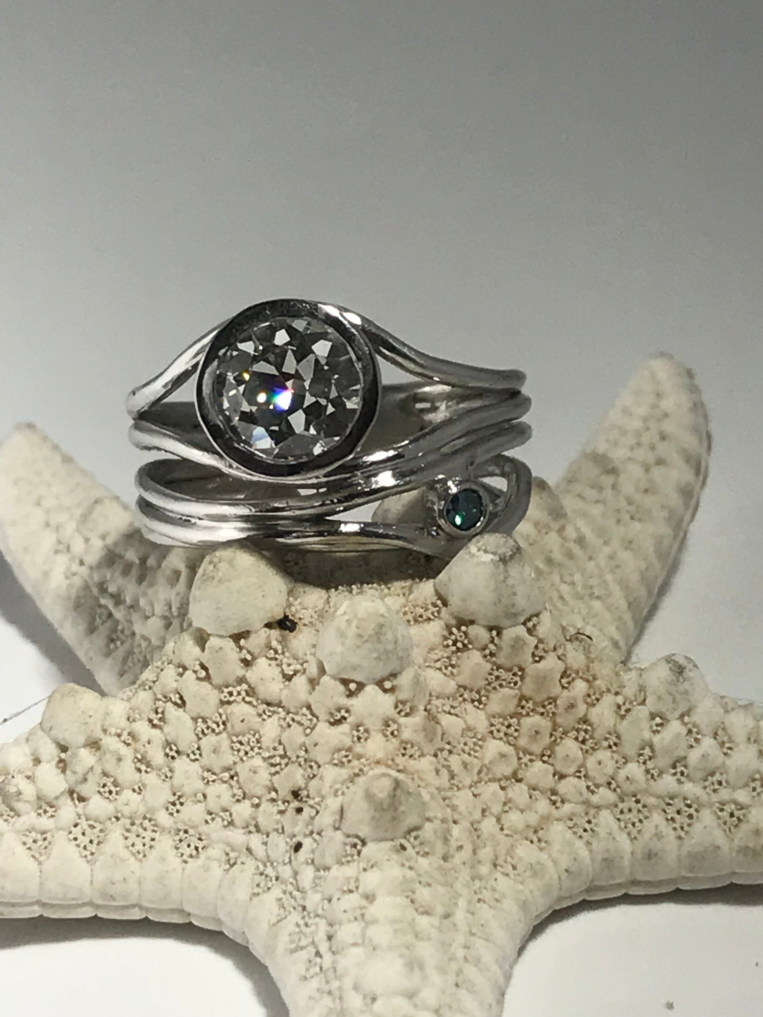 White & Blue Diamond Platinum 5 Band Ring