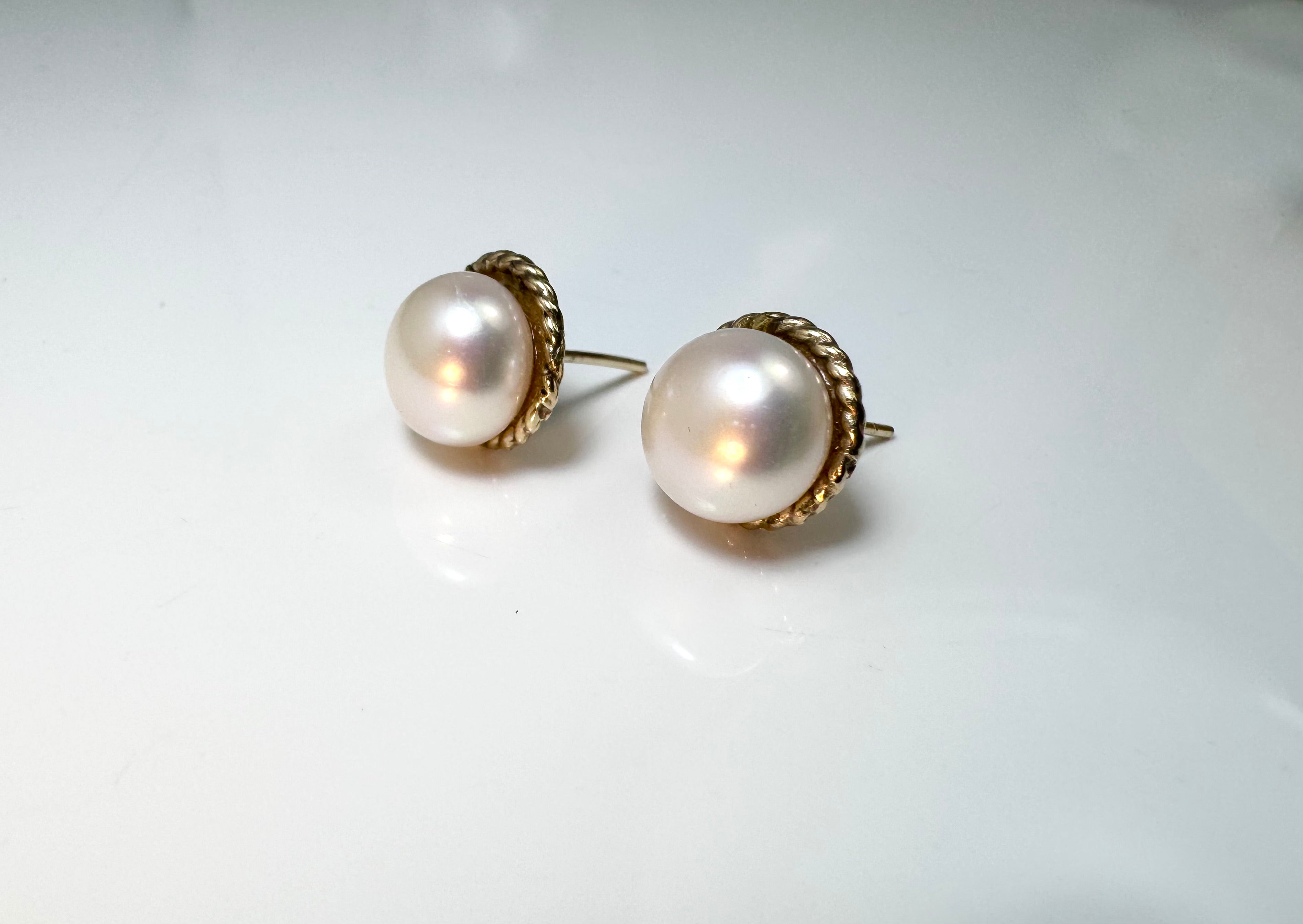 Pearl Rope Edge 14k Studs