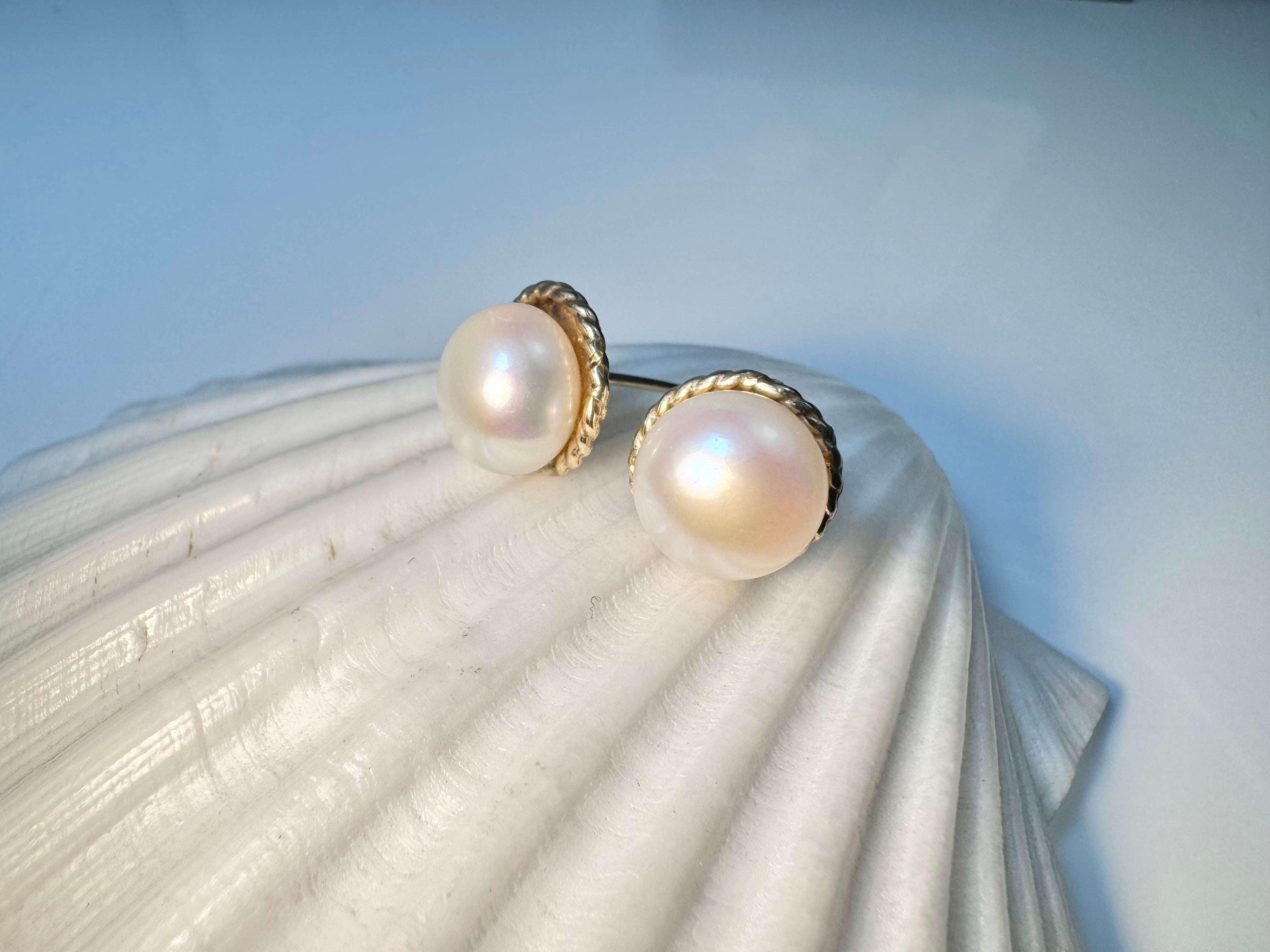 Pearl Rope Edge 14k Studs