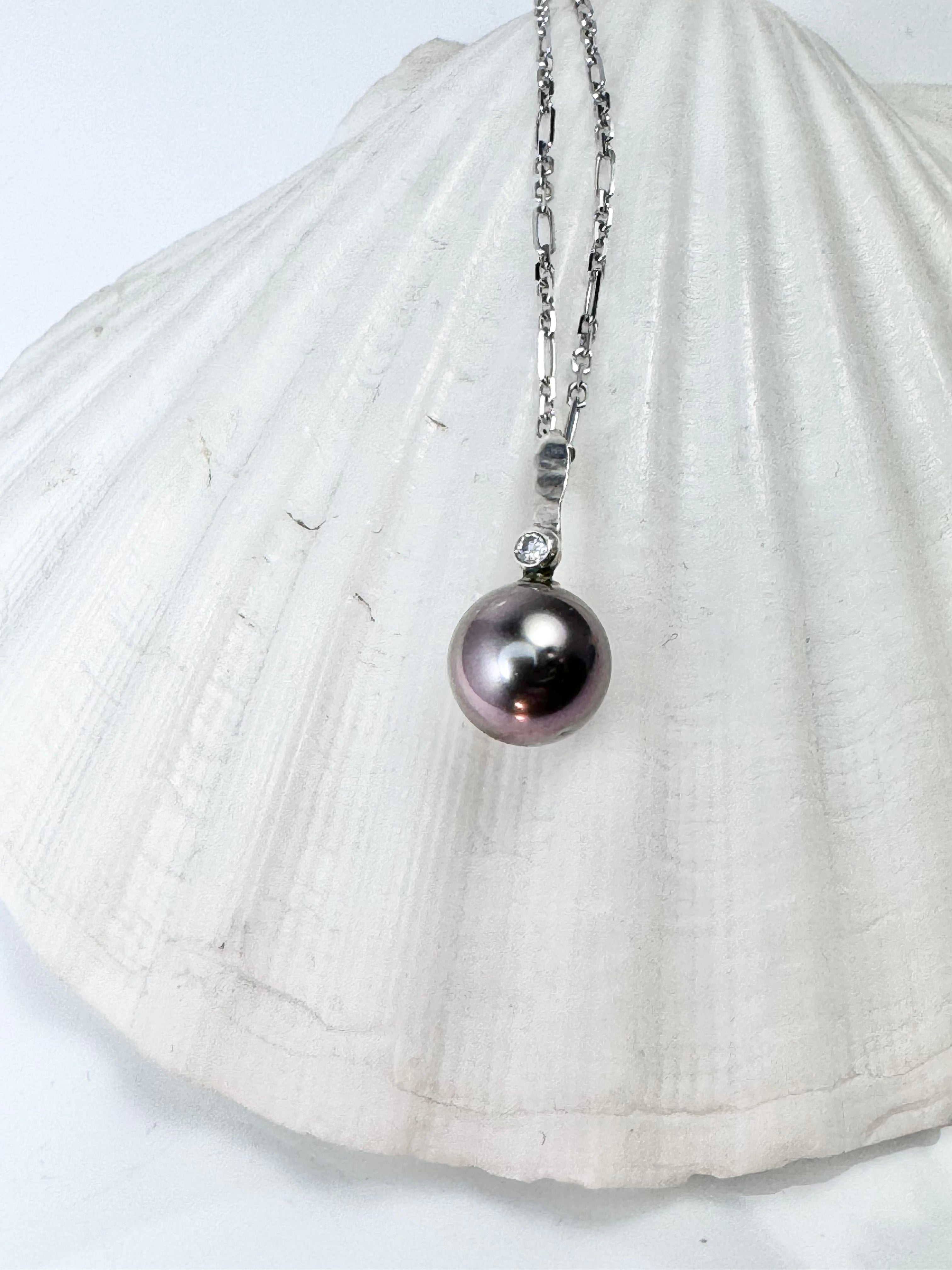 Black Tahitian Pearl Diamond 14k White Gold Pendant