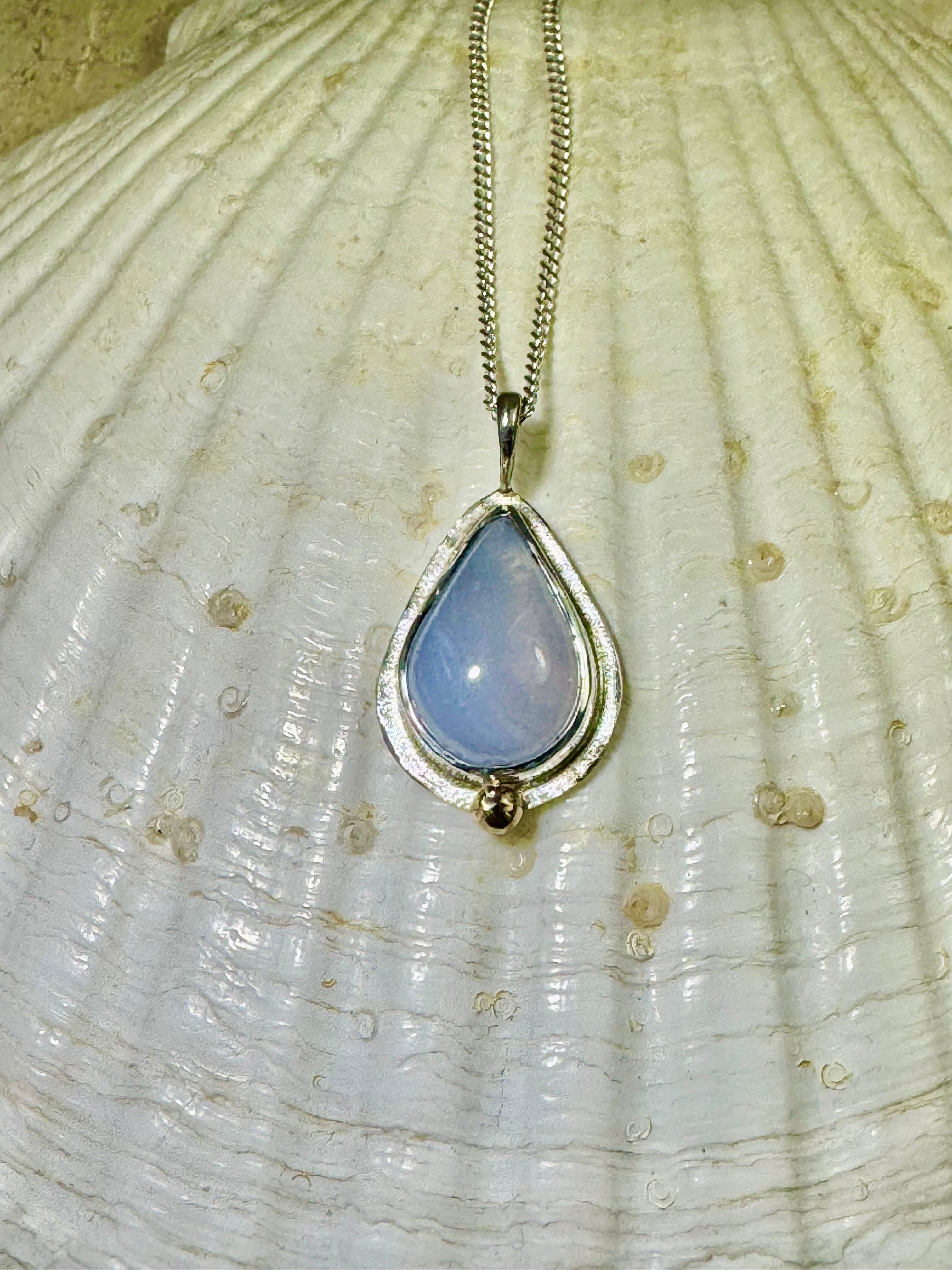 Chalcedony Tear Sterling & 18k Pendant