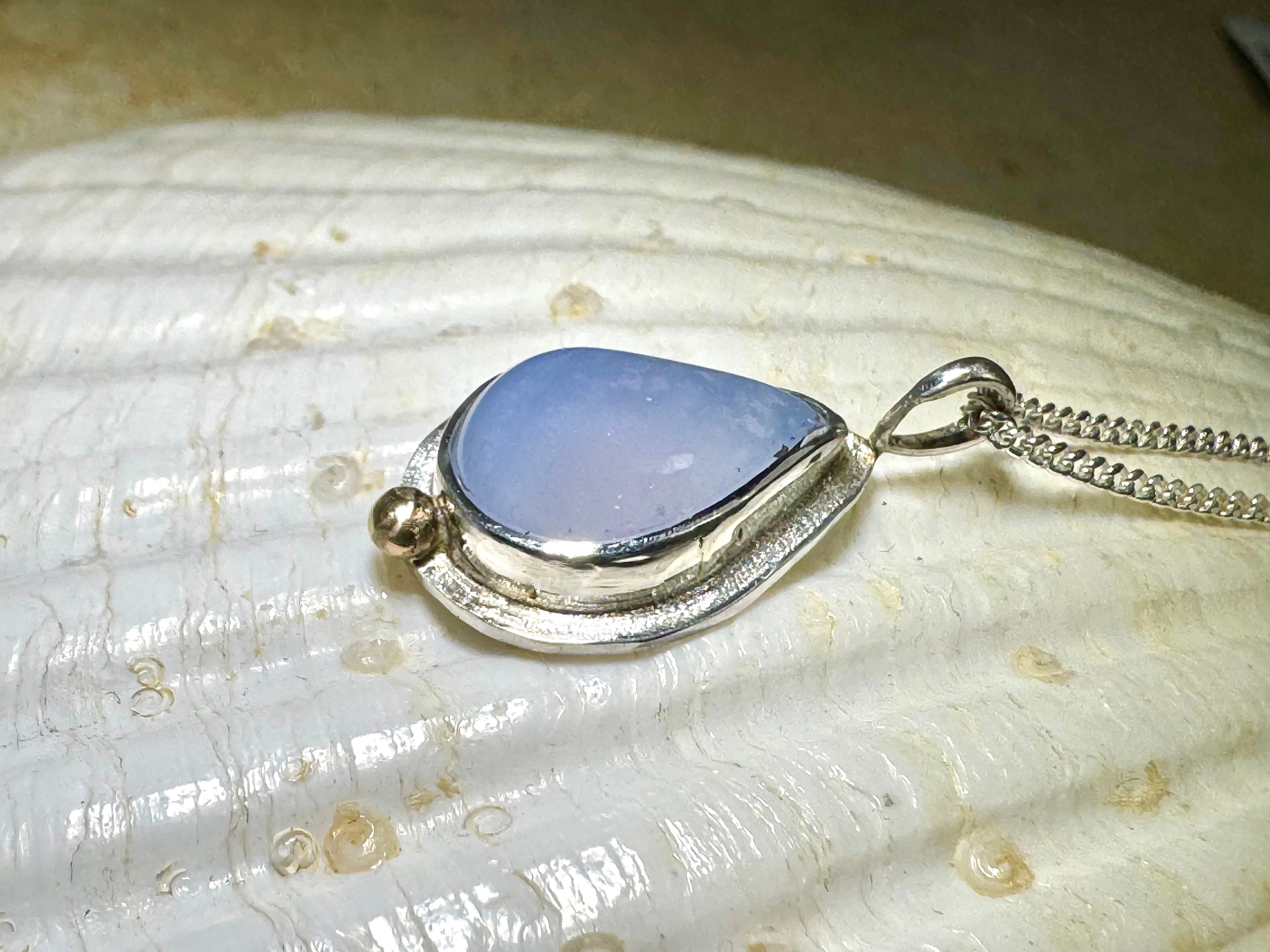 Chalcedony Tear Sterling & 18k Pendant