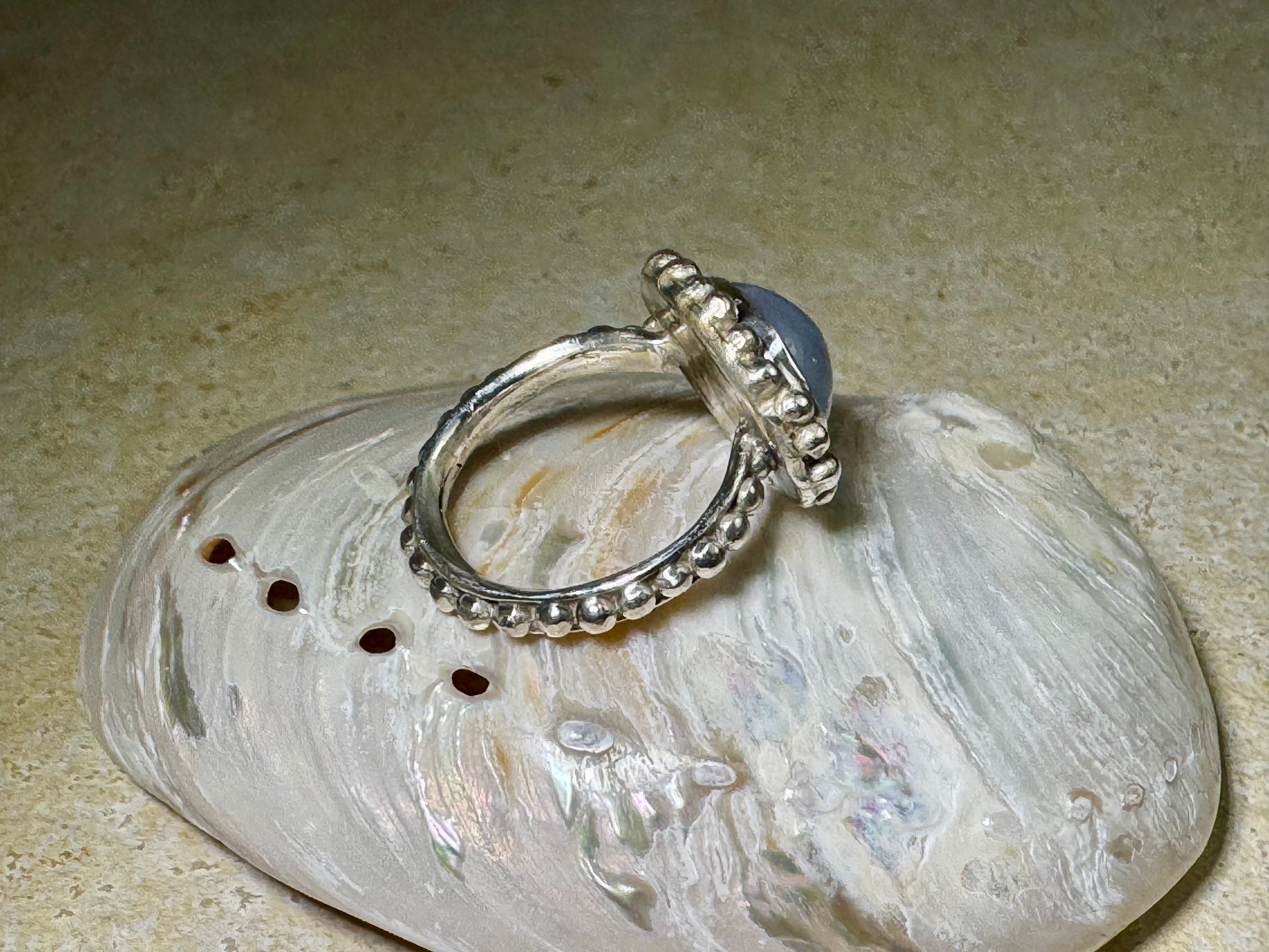 Chalcedony Beaded Bezel Sterling Ring