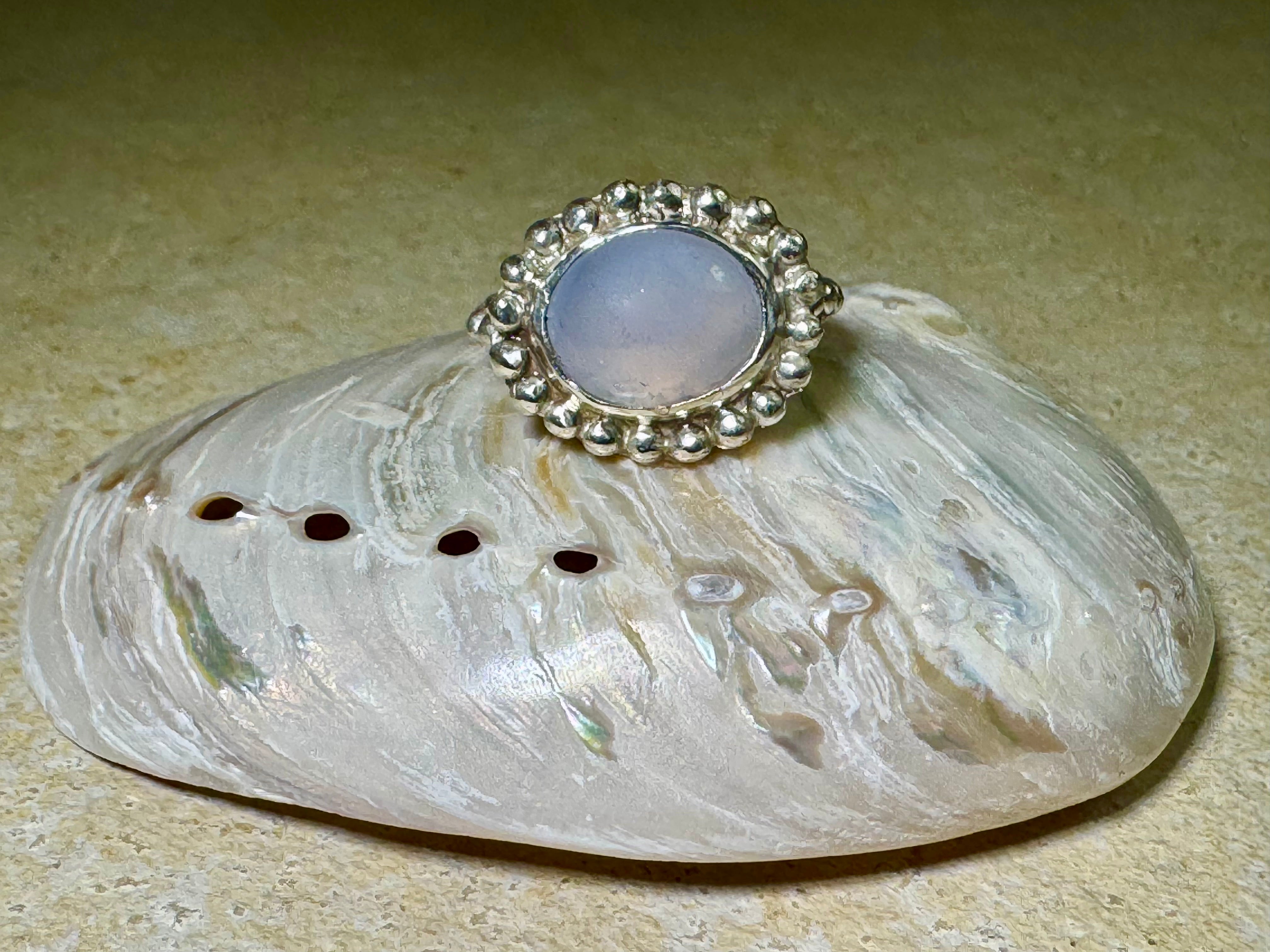 Chalcedony Beaded Bezel Sterling Ring