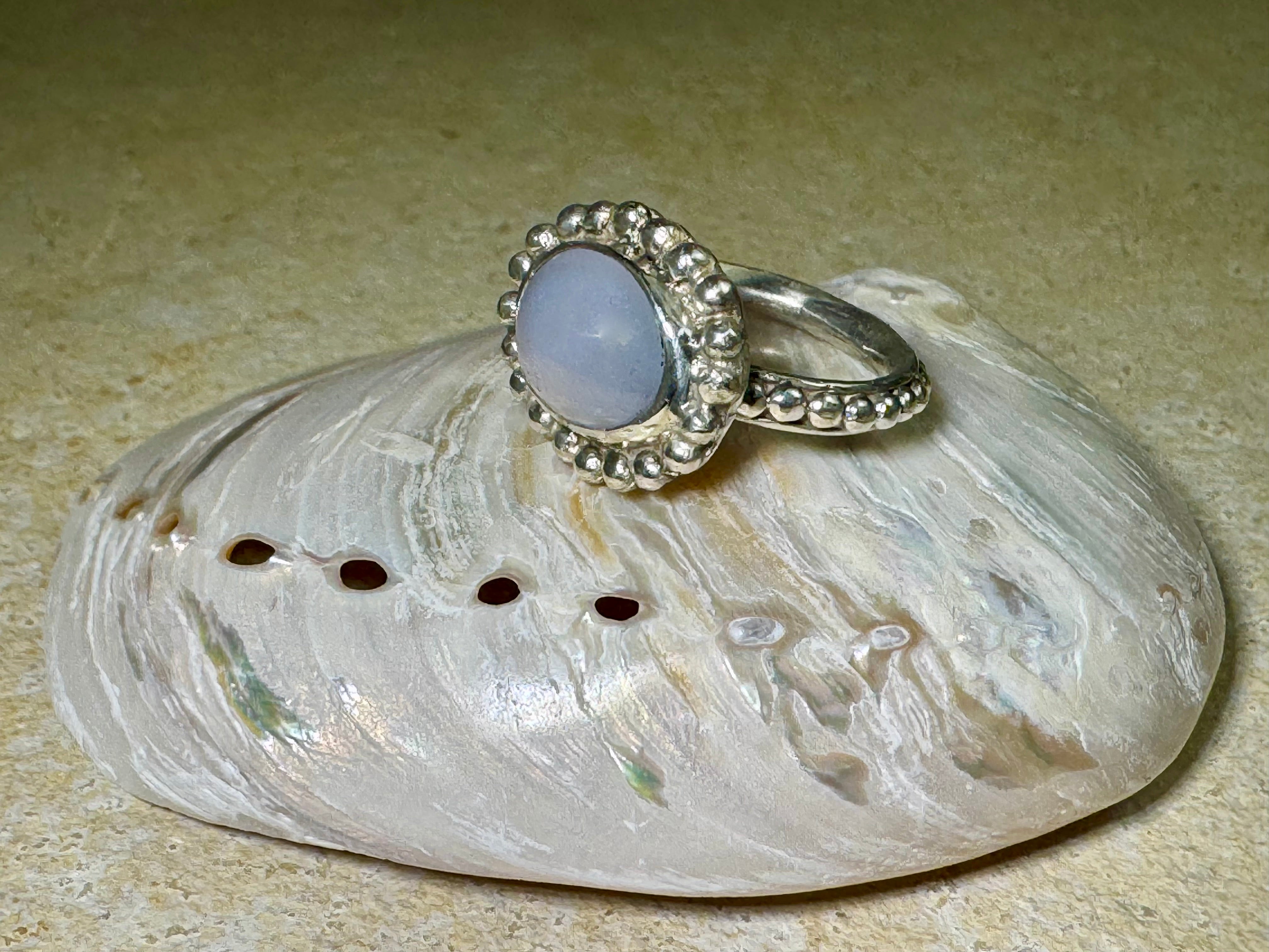 Chalcedony Beaded Bezel Sterling Ring