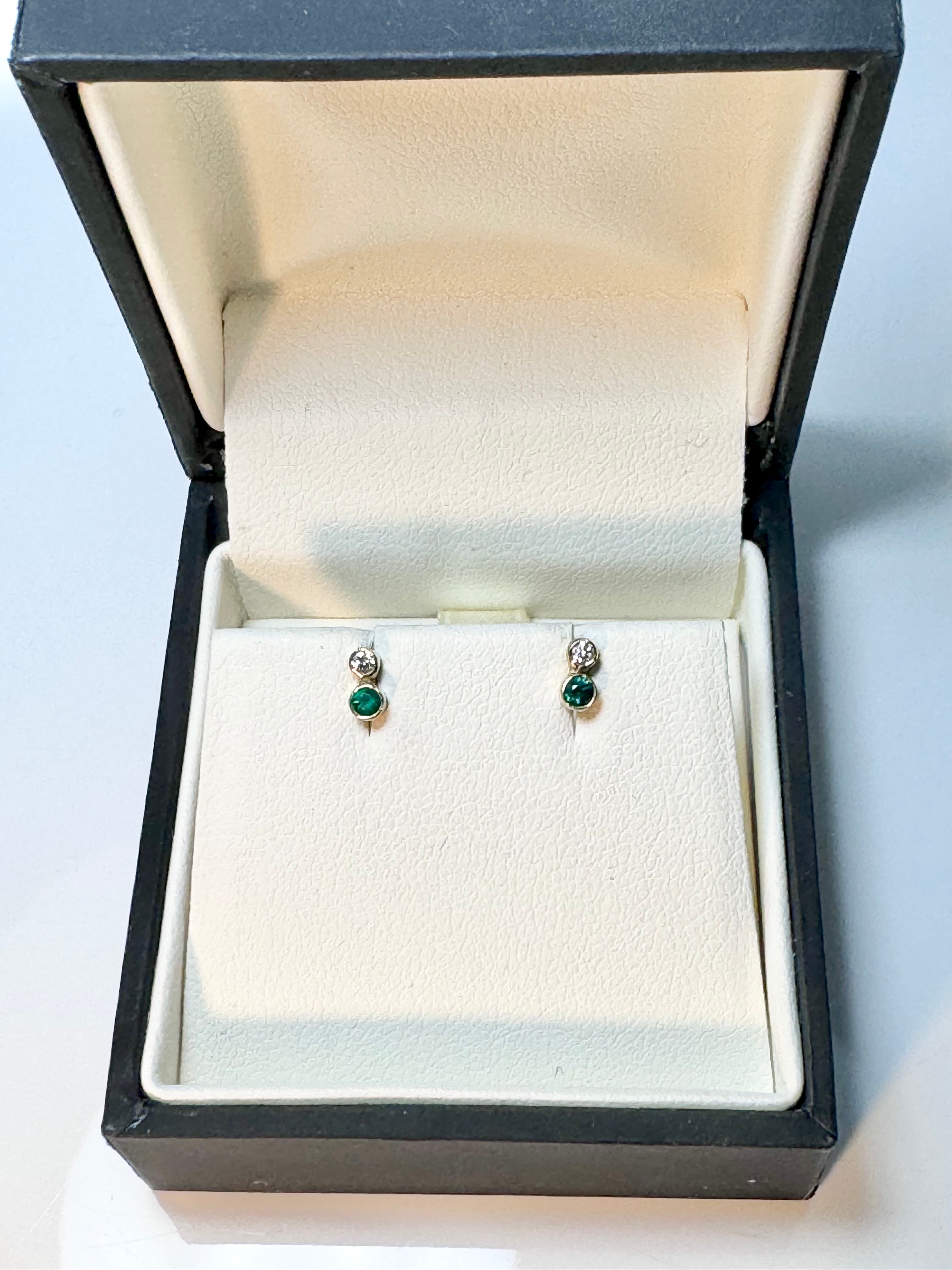 Emerald & Diamond 18k Studs