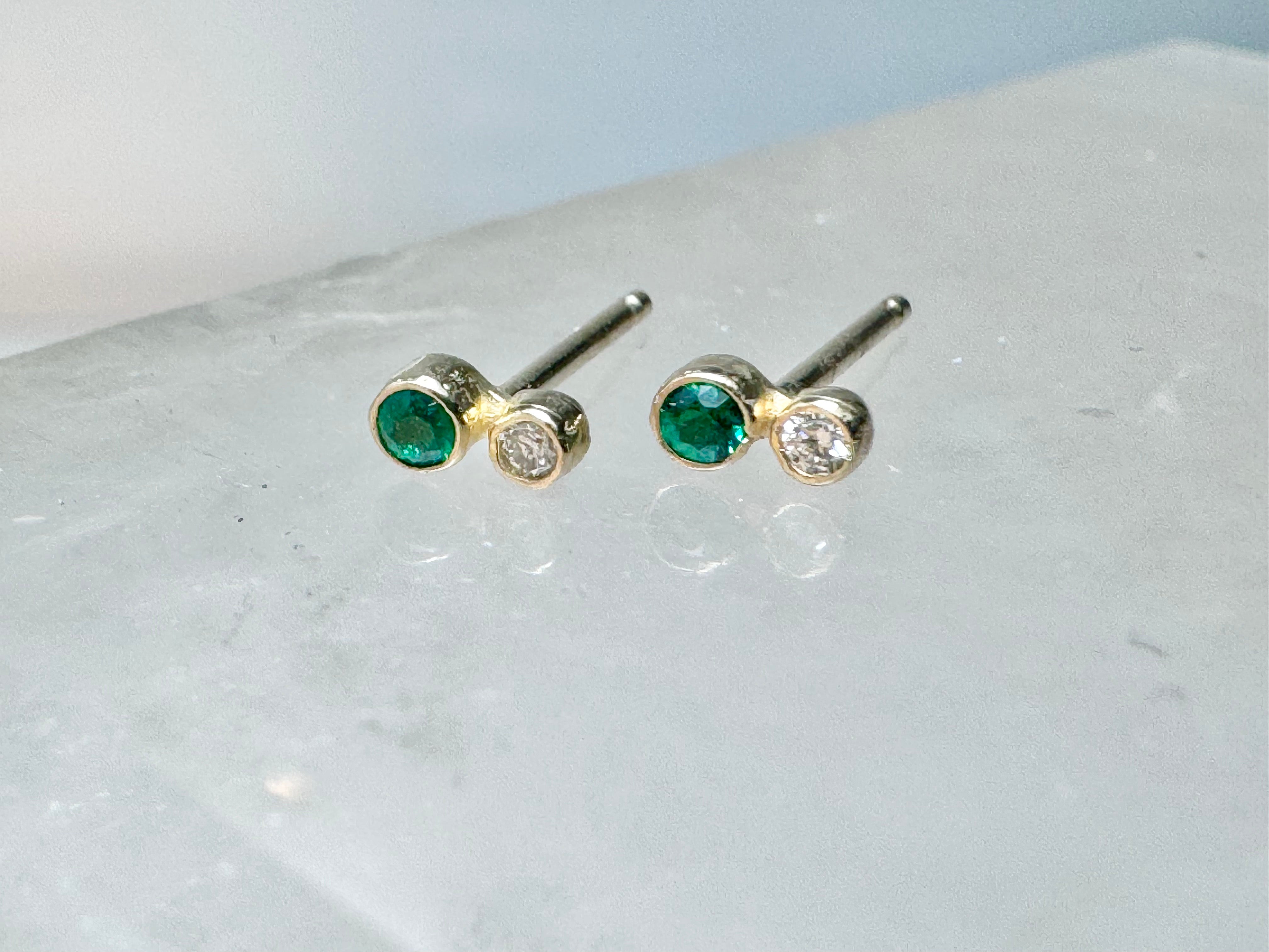 Emerald & Diamond 18k Studs