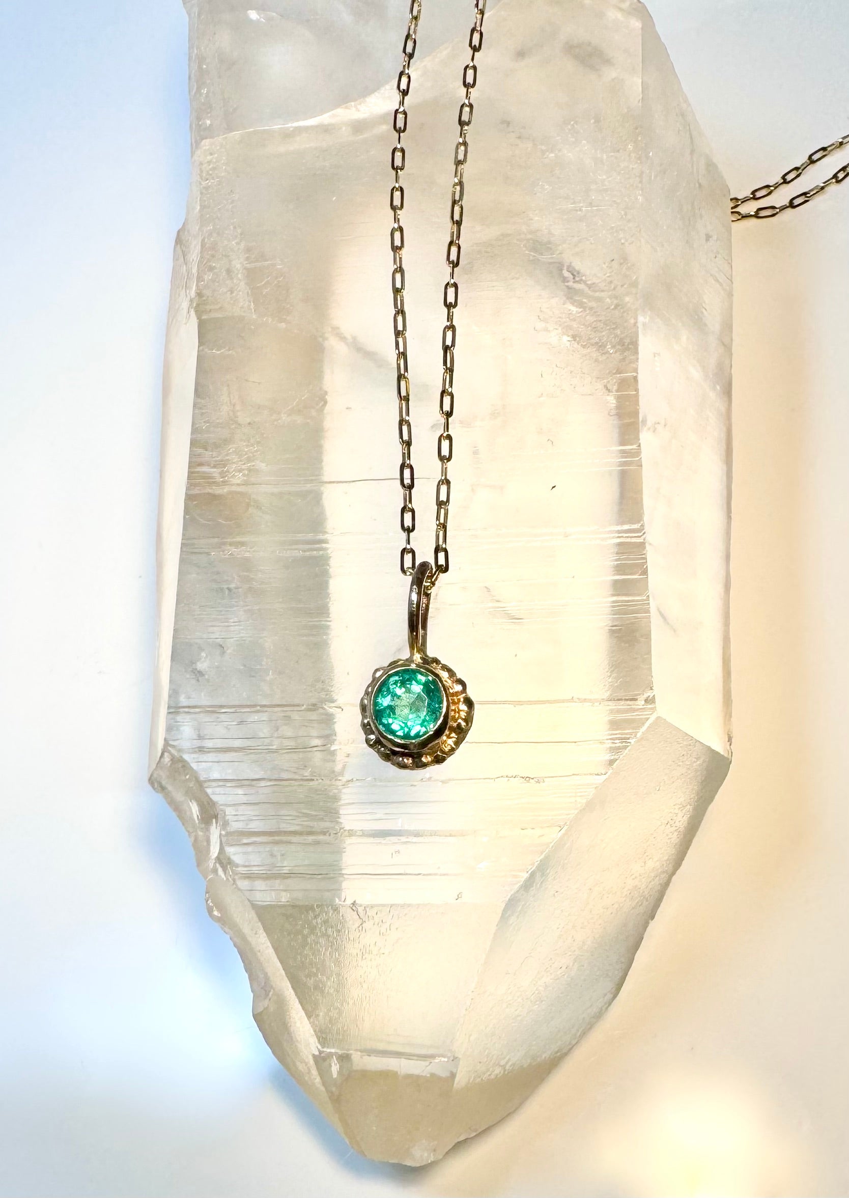 Emerald Beaded 14k Pendant